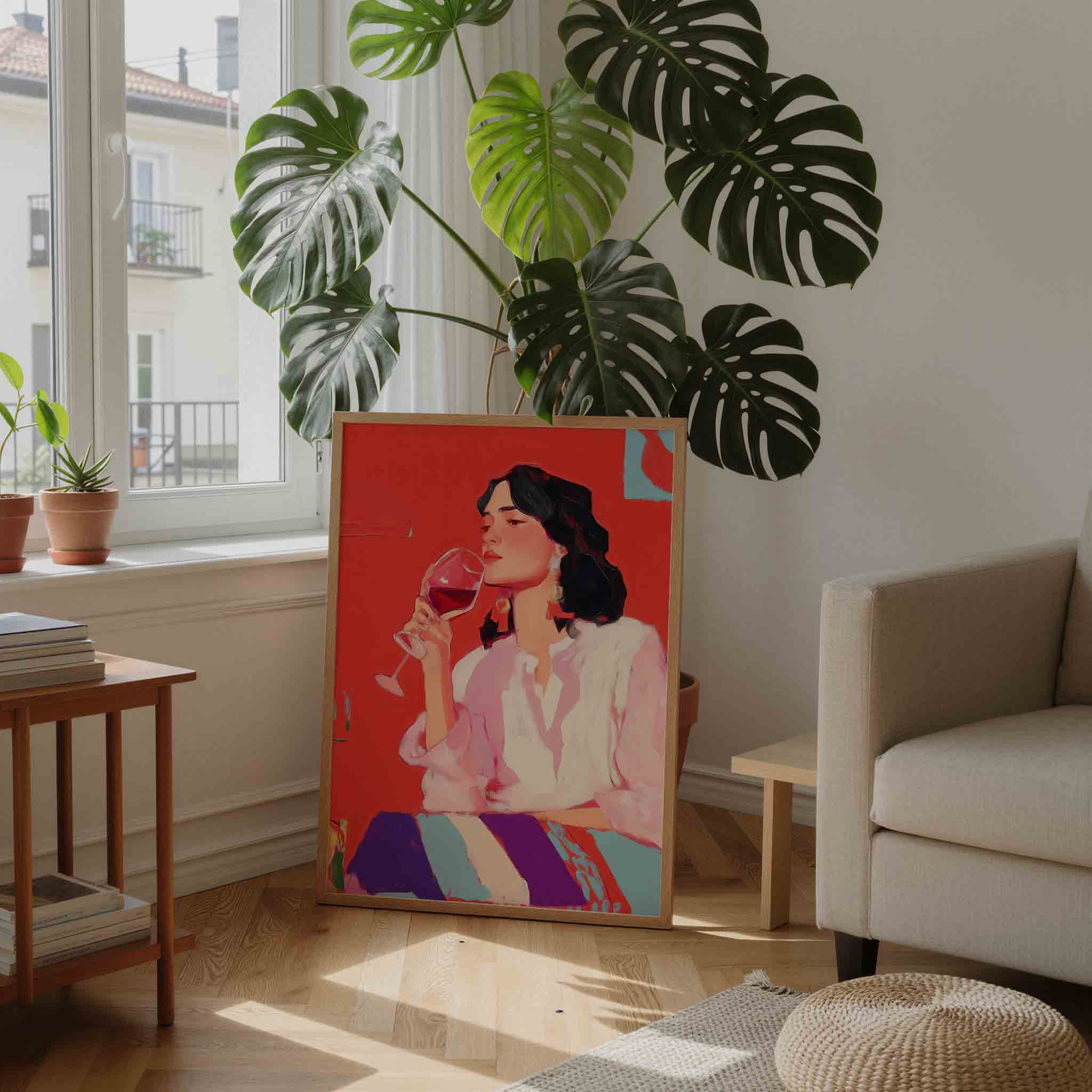 Vrouw met wijnglas Poster