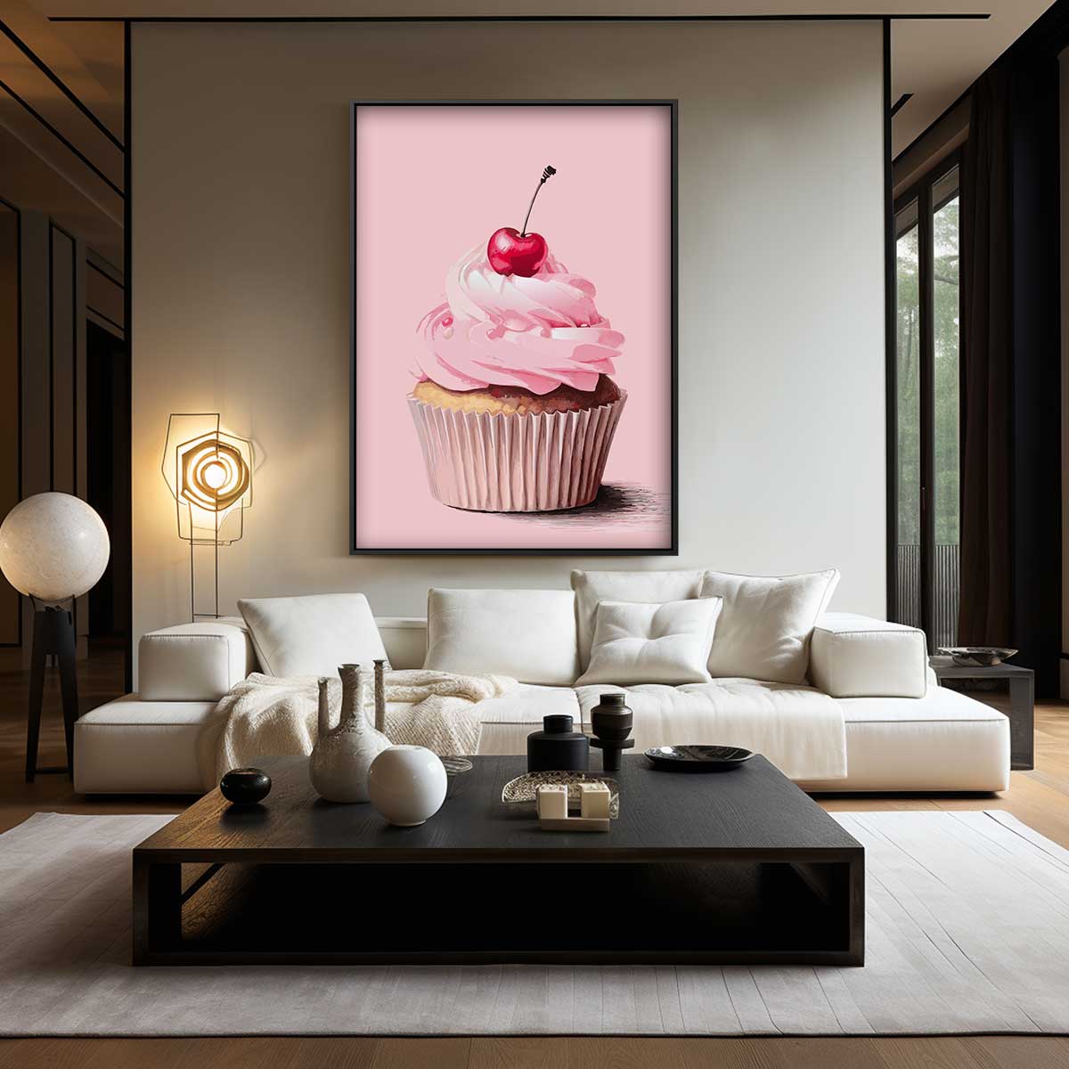Zoete Baksels: Cherry Cupcake Kunstwerk-canvas-dibond-plexiglas-wanddecoratie-WallArtistic