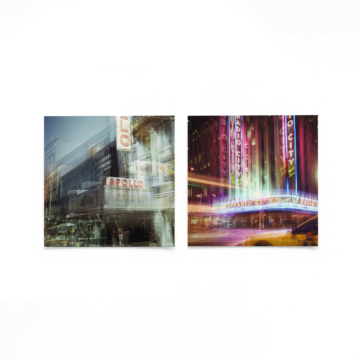 Productfoto van twee vierkante posters met stadse lichtsporen – Gerald Emming