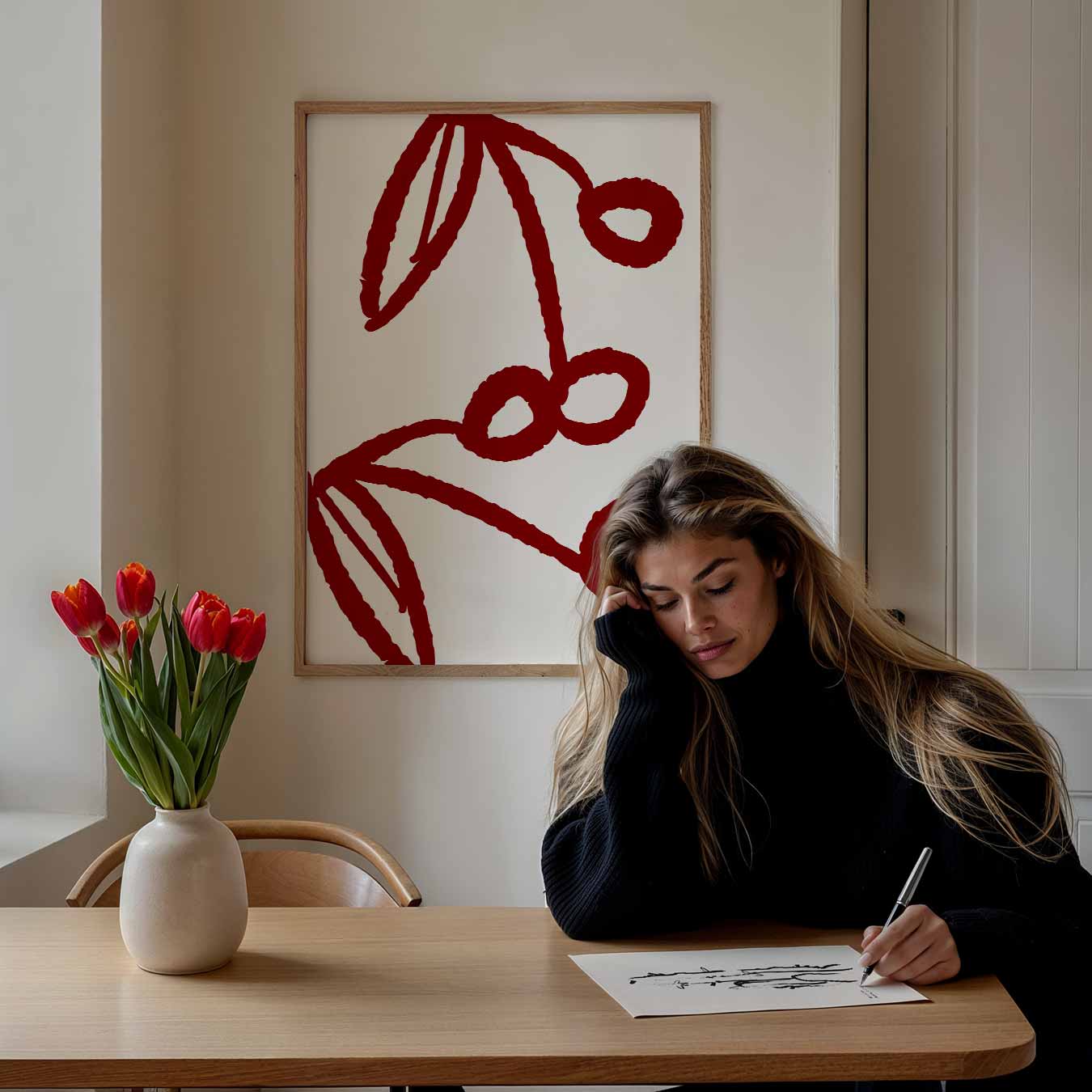 Sierlijke Kersen Illustratie Poster-WallArtistic