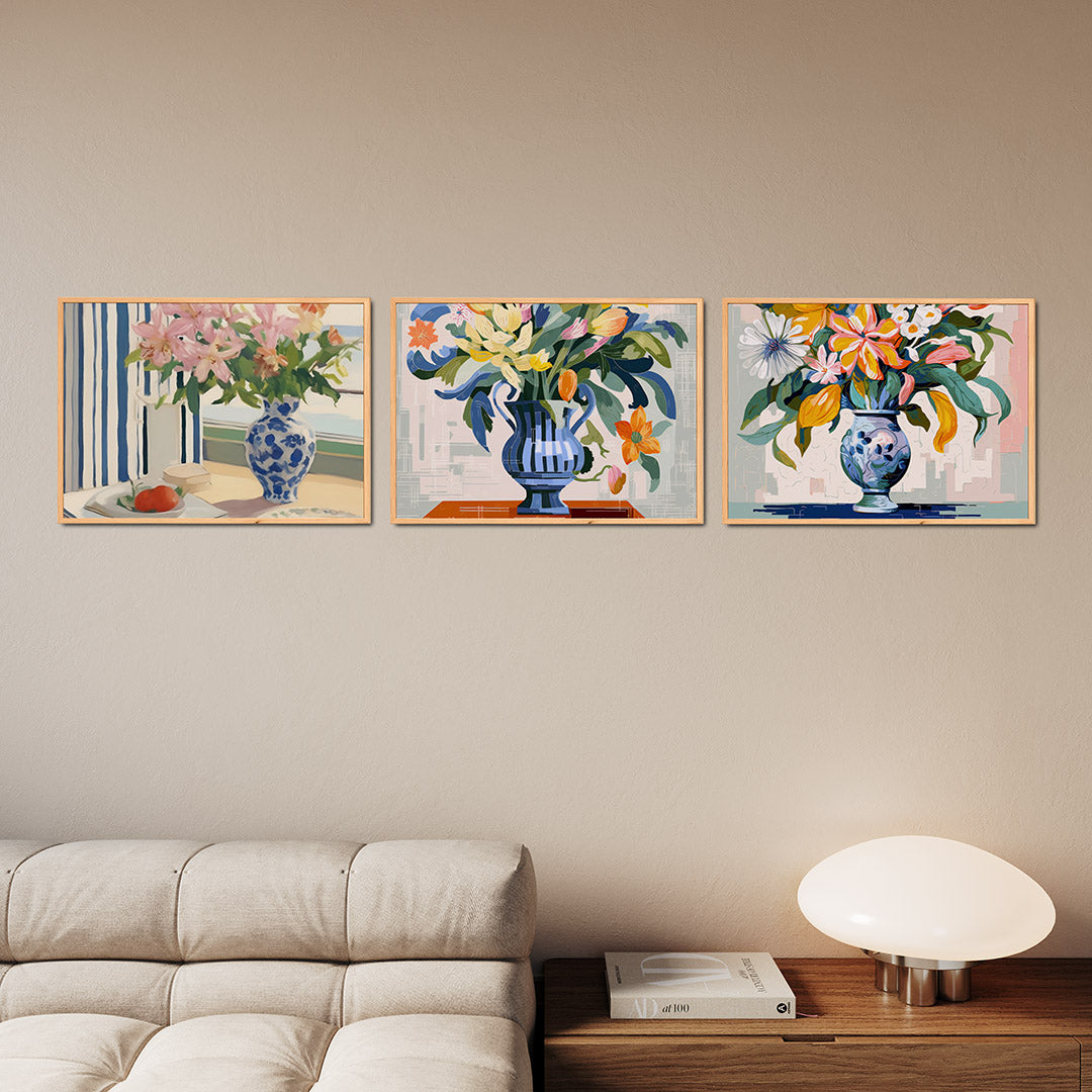 Bloemen en strepen Posterset