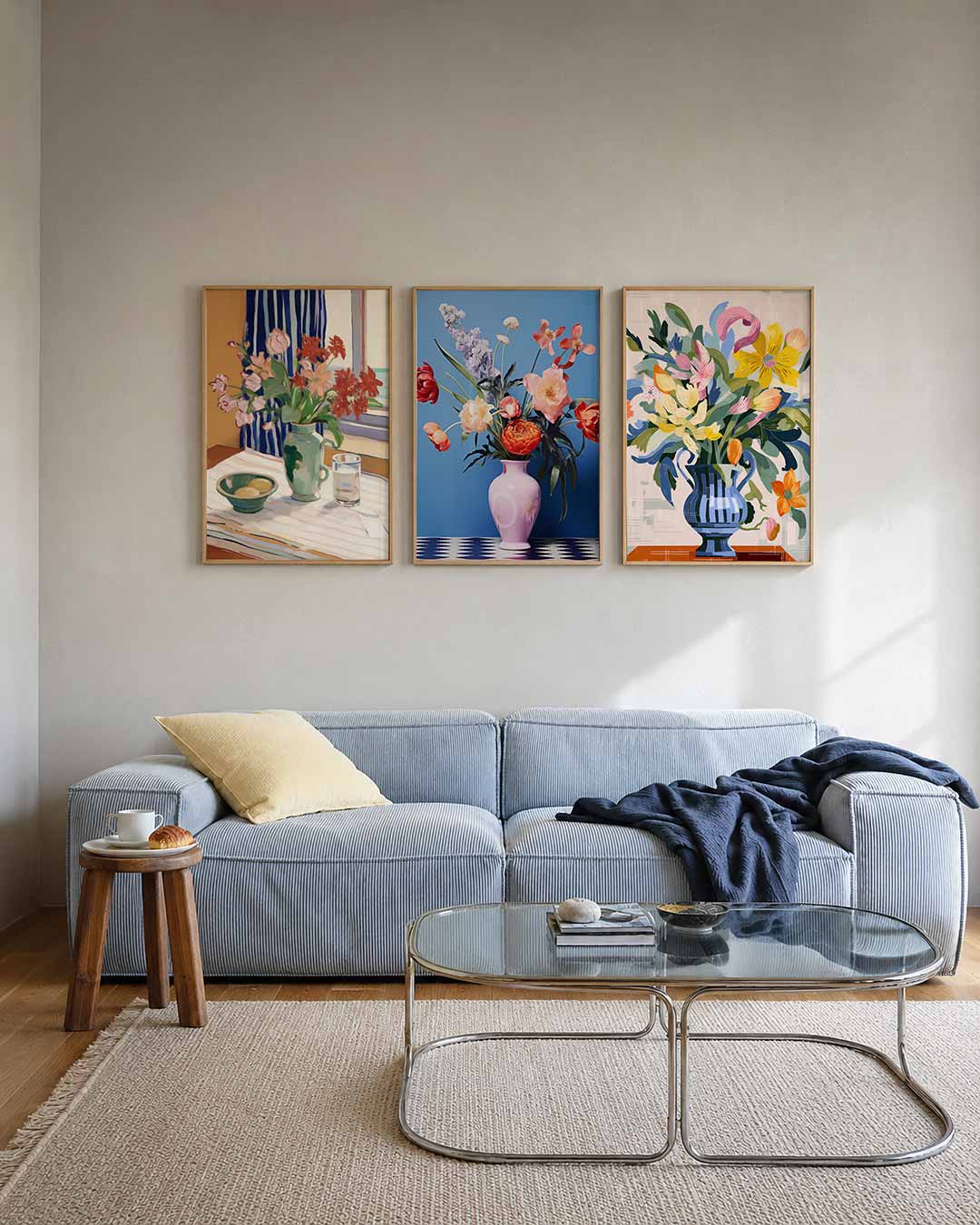 Bloemen en strepen Posterset