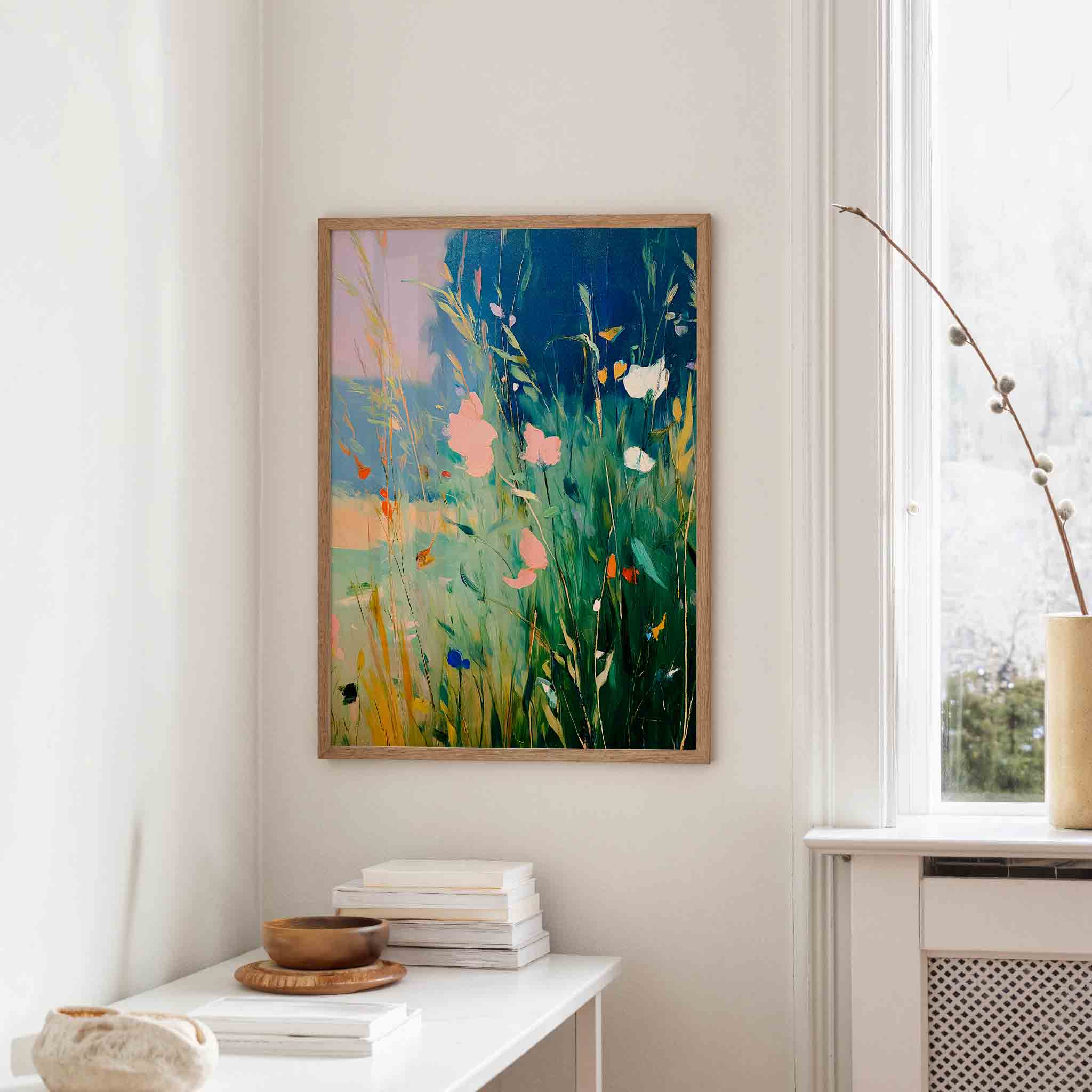 Bloemen in groen landschap Poster