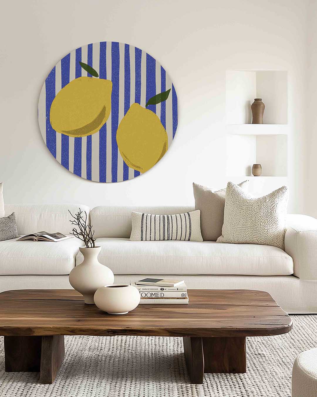 Citroenen op gestreepte achtergrond Muurcirkel
