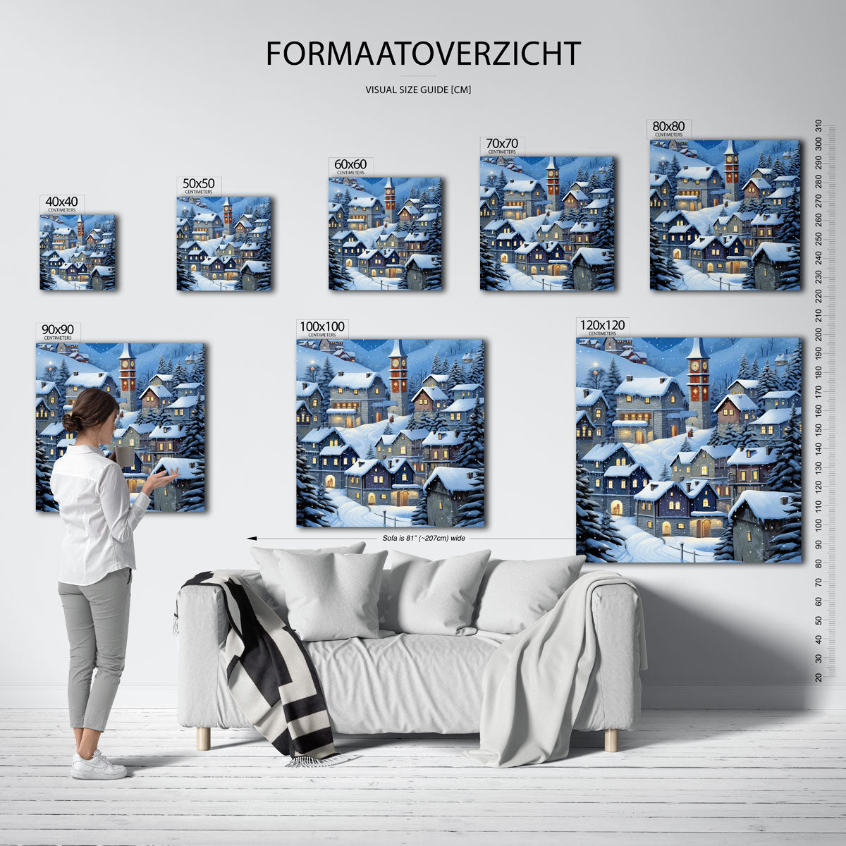 Winterdorp met sneeuw Poster