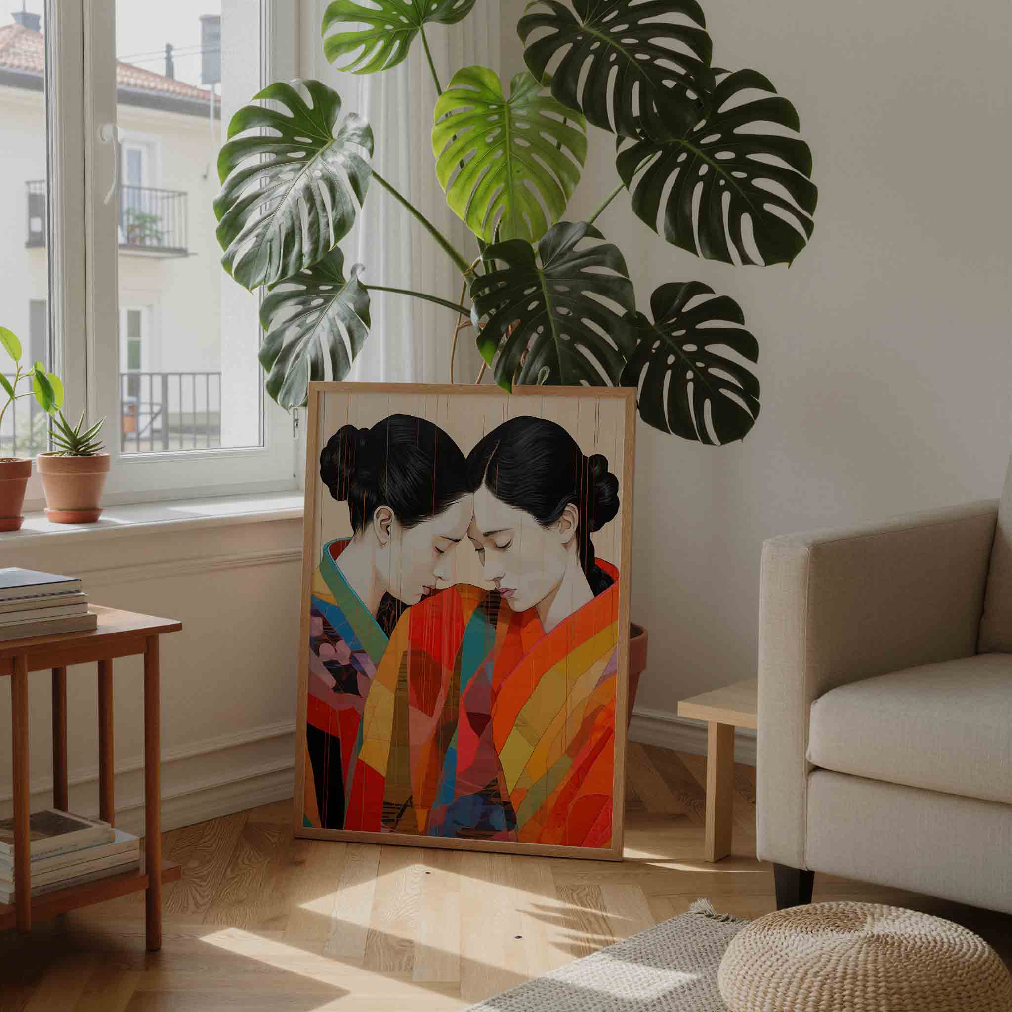 Twee figuren in kleurrijke gewaden Poster