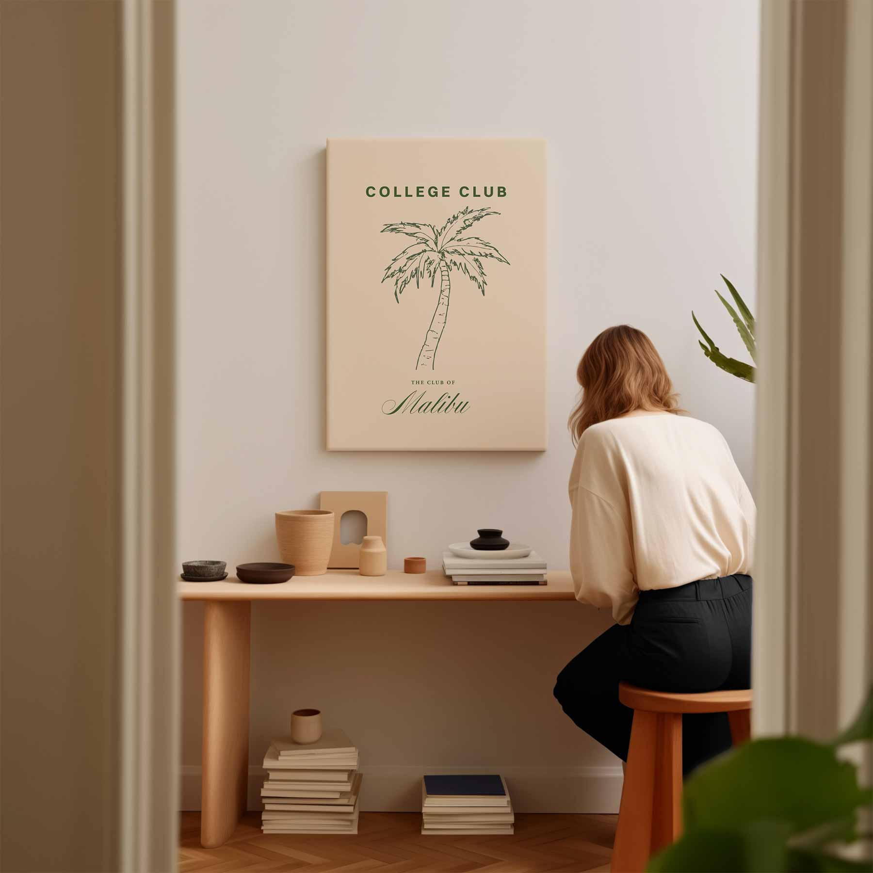 Palmboom Illustratie - College Club Kunstwerk-canvas-dibond-plexiglas-wanddecoratie-WallArtistic