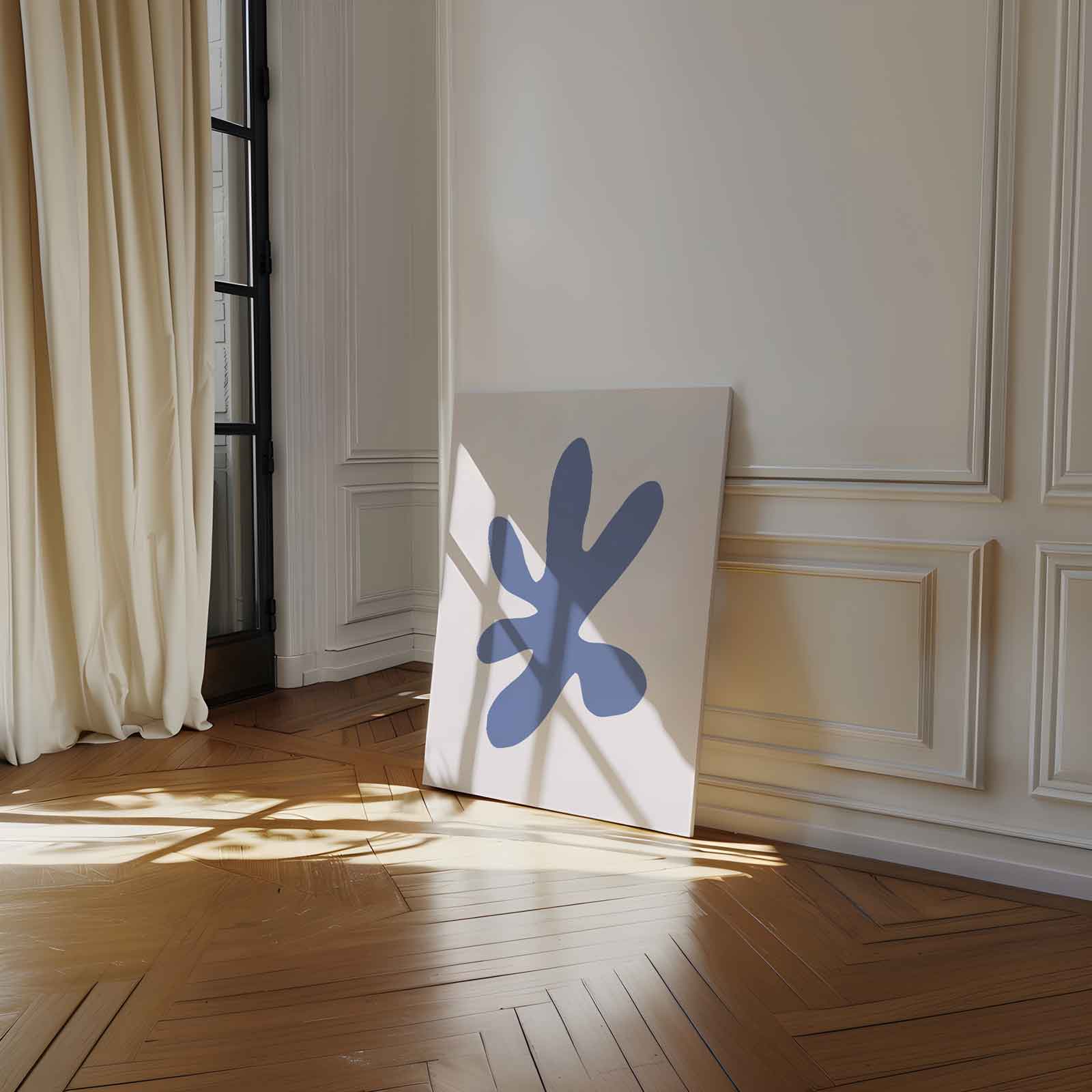 Modern Abstracte Bloem in Blauw Kunstwerk-canvas-dibond-plexiglas-wanddecoratie-WallArtistic