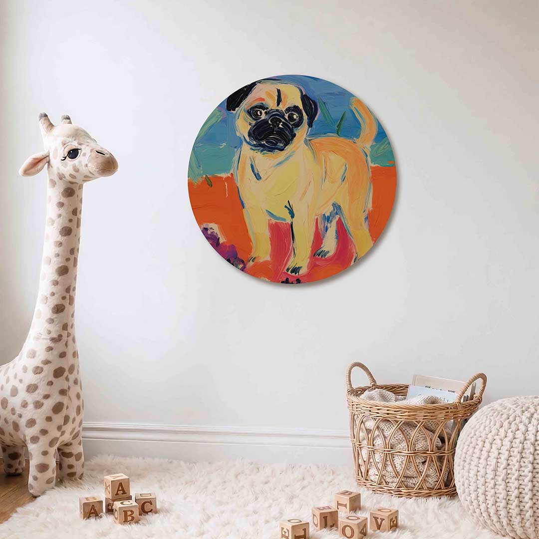 Hond met kleurrijke achtergrond Muurcirkel