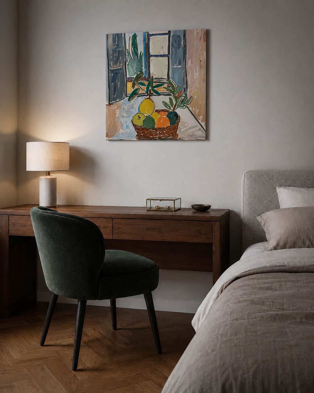 Fruitmand bij raam Kunstwerk