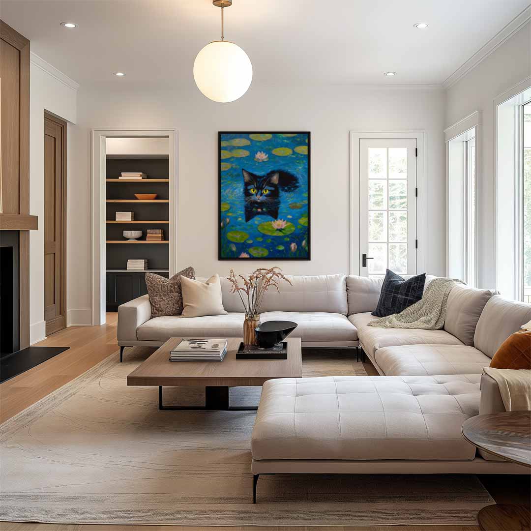 Zwemmende Kat in Watertuin Kunstwerk-canvas-dibond-plexiglas-wanddecoratie-WallArtistic