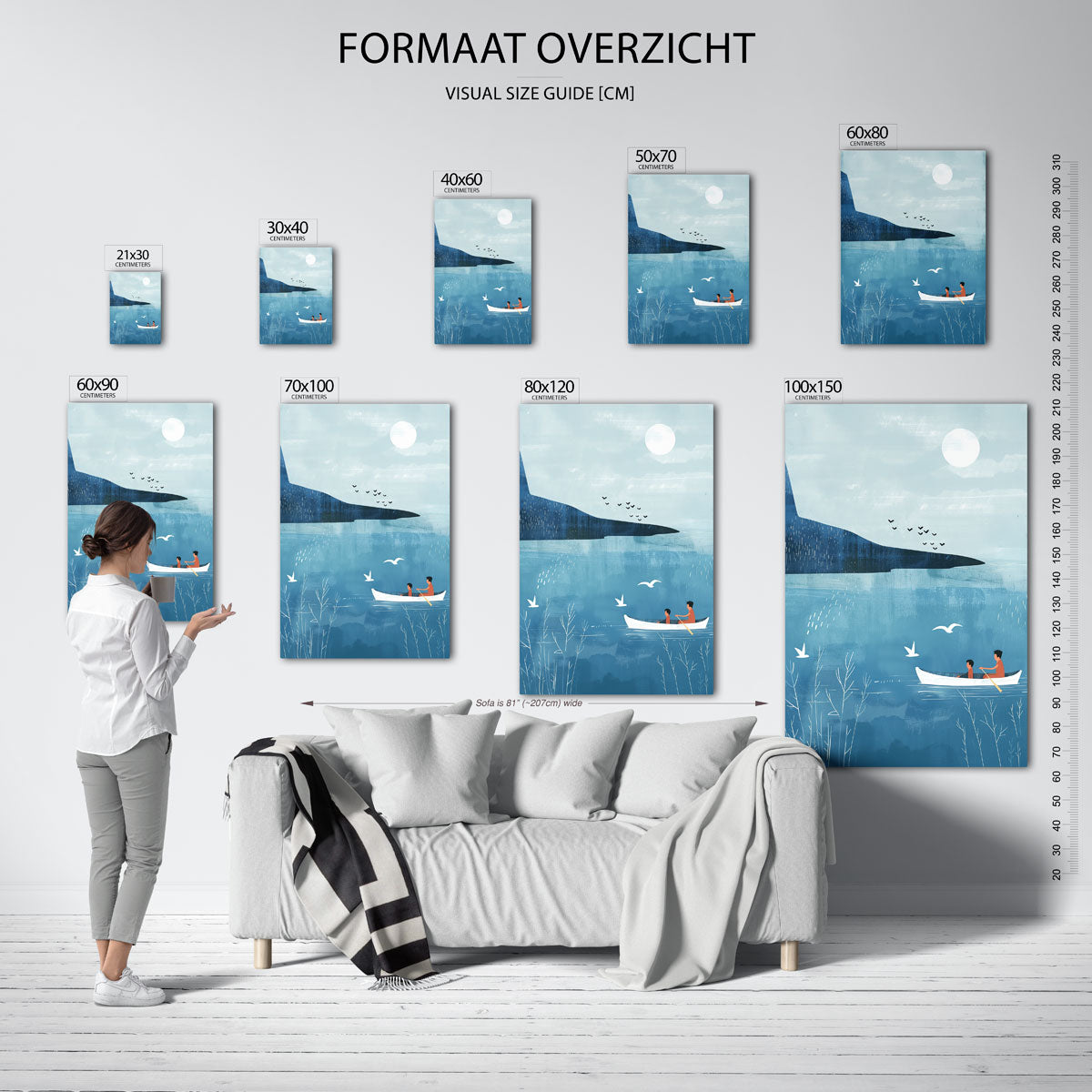 Roeiboot op blauwe zee Poster