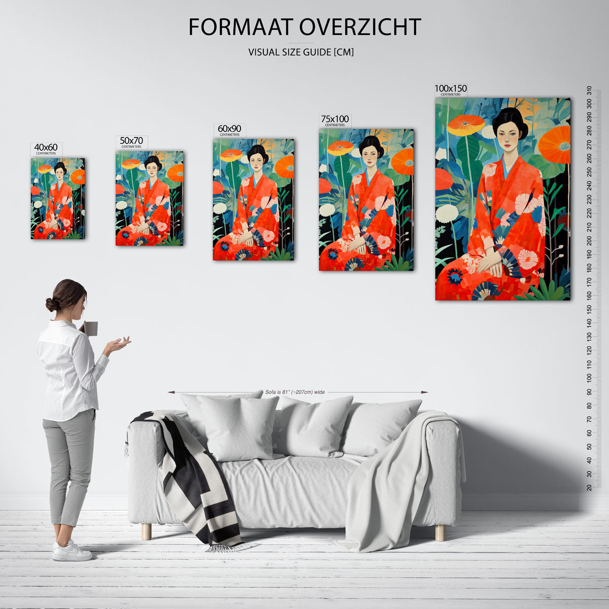 Vrouw in bloemen Kunstwerk