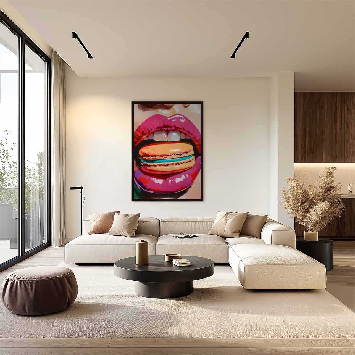 Kleurrijke Lippen en Macaron Kunstwerk-canvas-dibond-plexiglas-wanddecoratie-WallArtistic