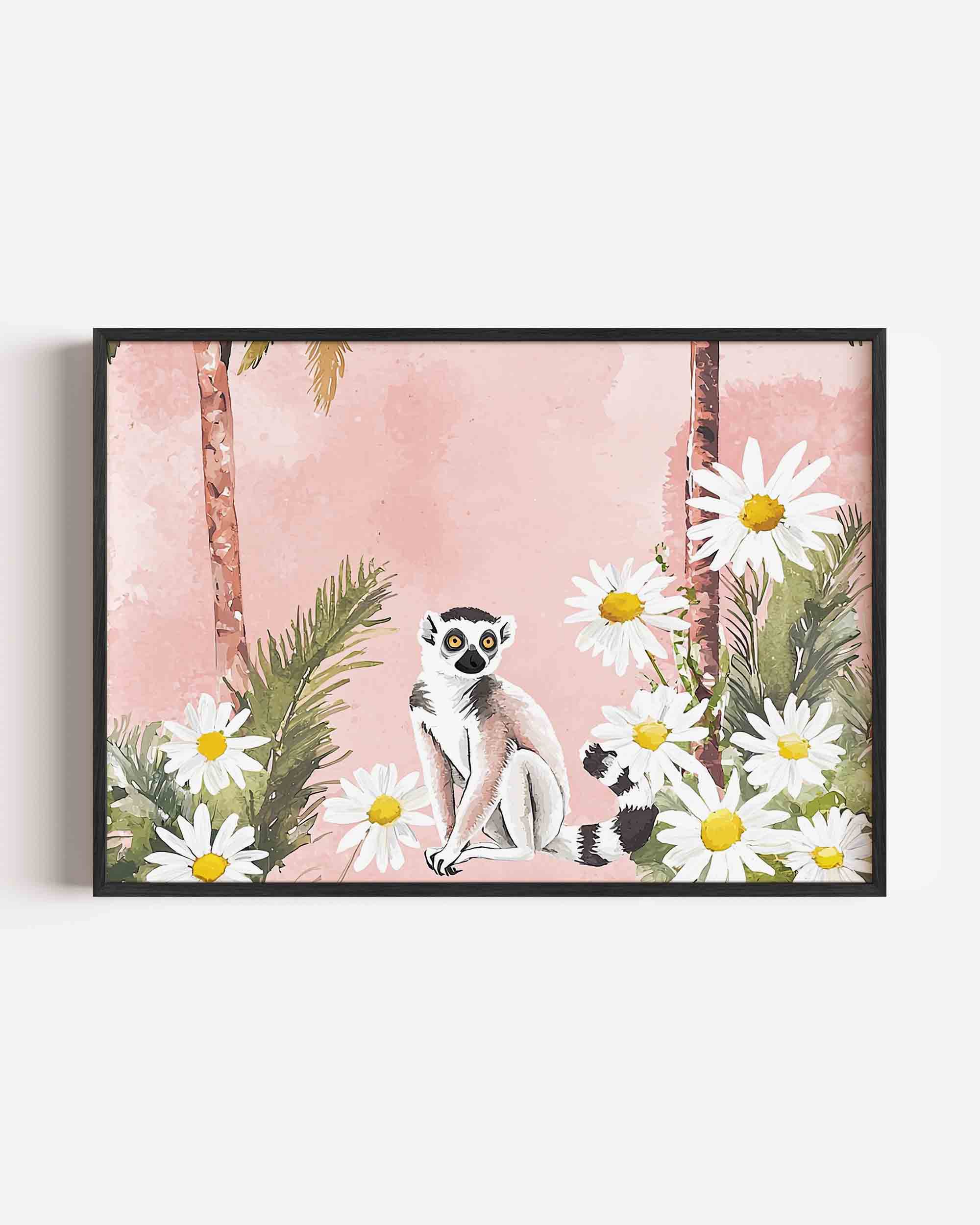 Lemur en bloemen Poster