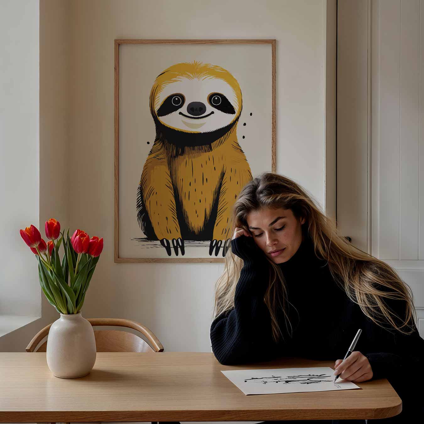 Schattige Luiaard Illustratie Poster-WallArtistic