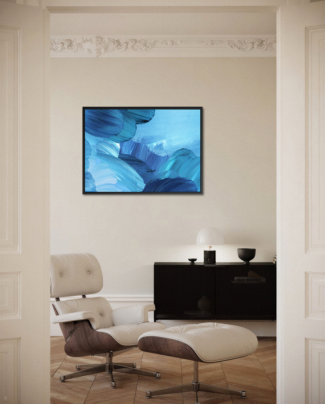Dynamische blauwe beweging Kunstwerk