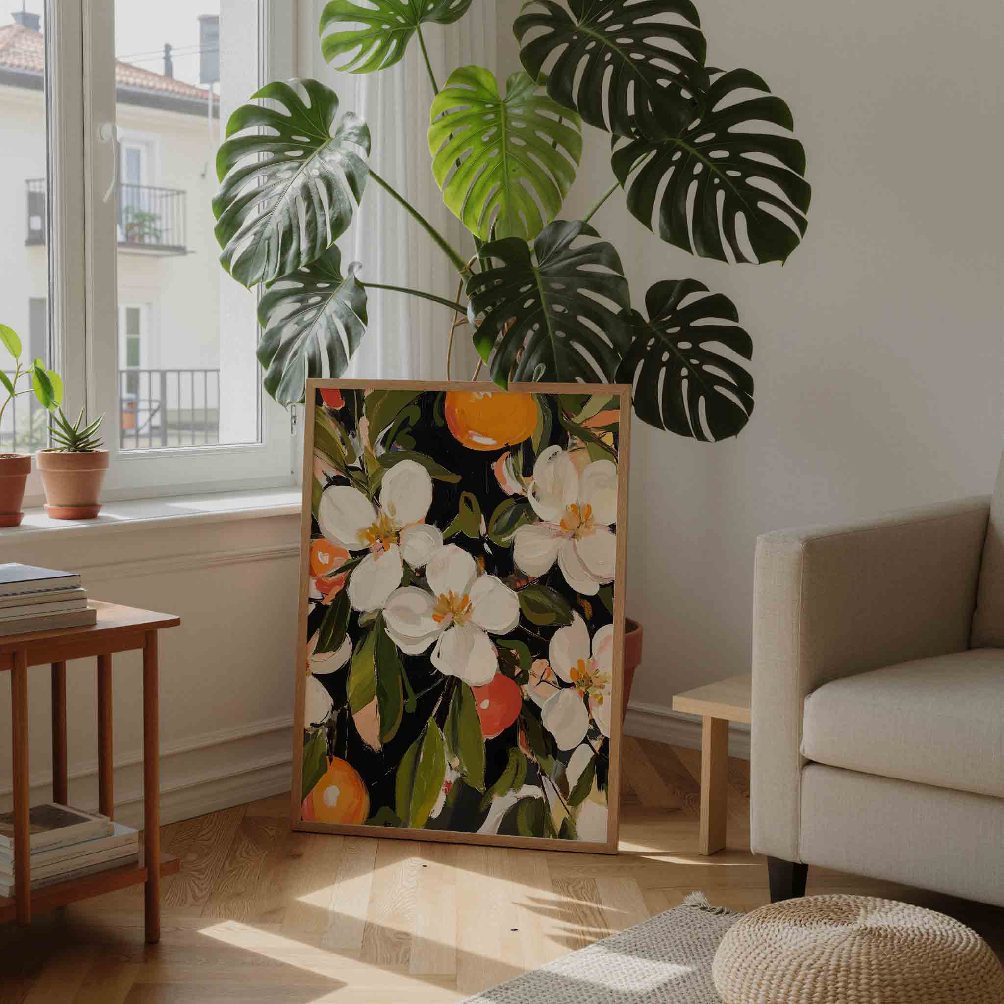 Bloemen en sinaasappels Poster