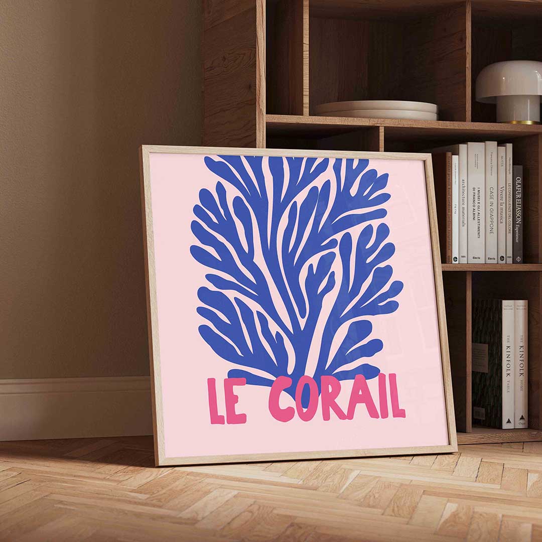 Blauw koraal op roze achtergrond Poster