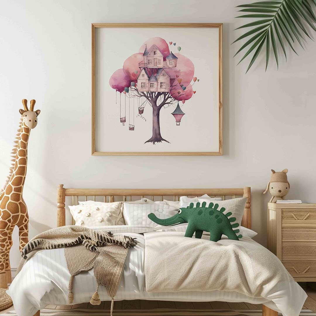 Boomhuis met ballonnen Poster