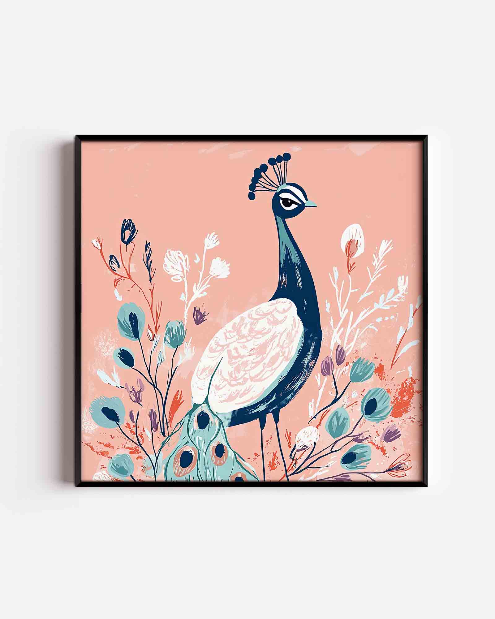 Pauw met bloemen Poster
