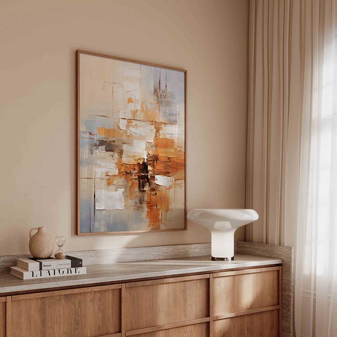 Abstracte beige en oranje Poster
