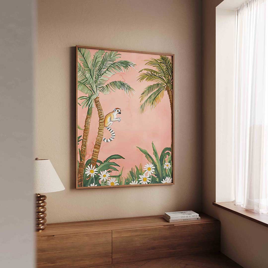 Lemur en palmbomen Poster