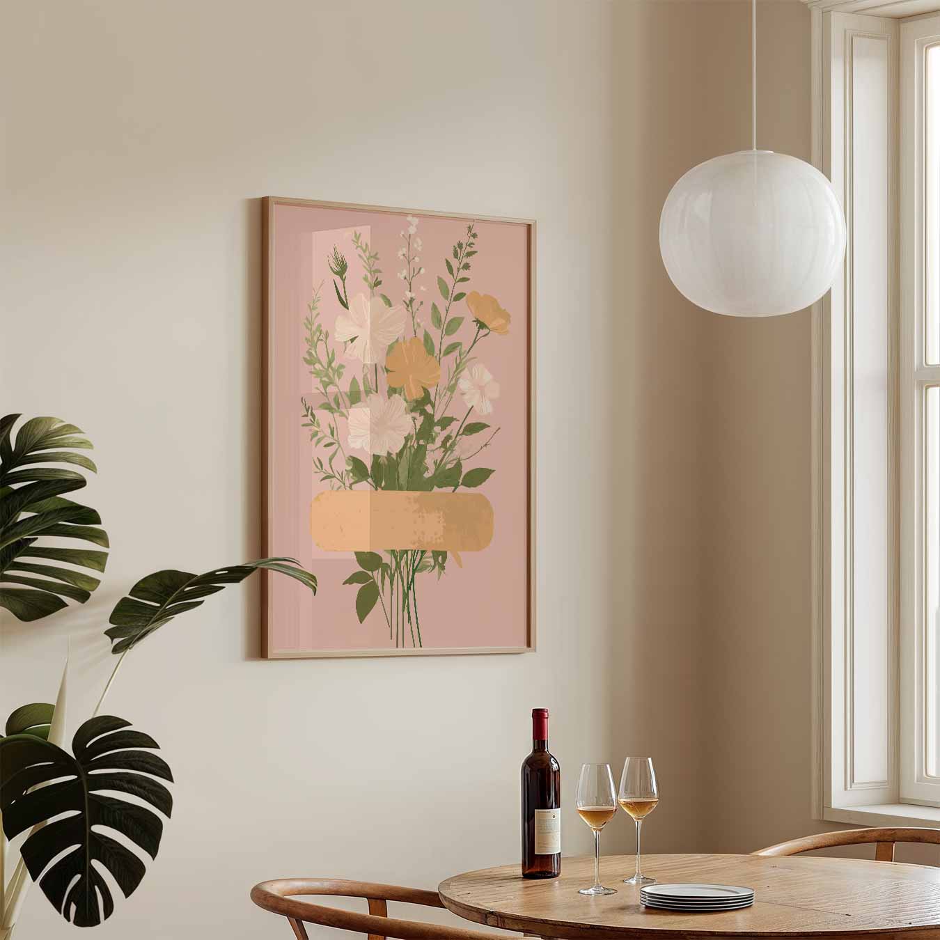 Romantische Bloemenpracht op Roze Poster-WallArtistic