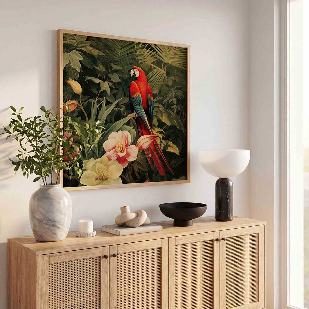 Papegaai en bloemen Poster