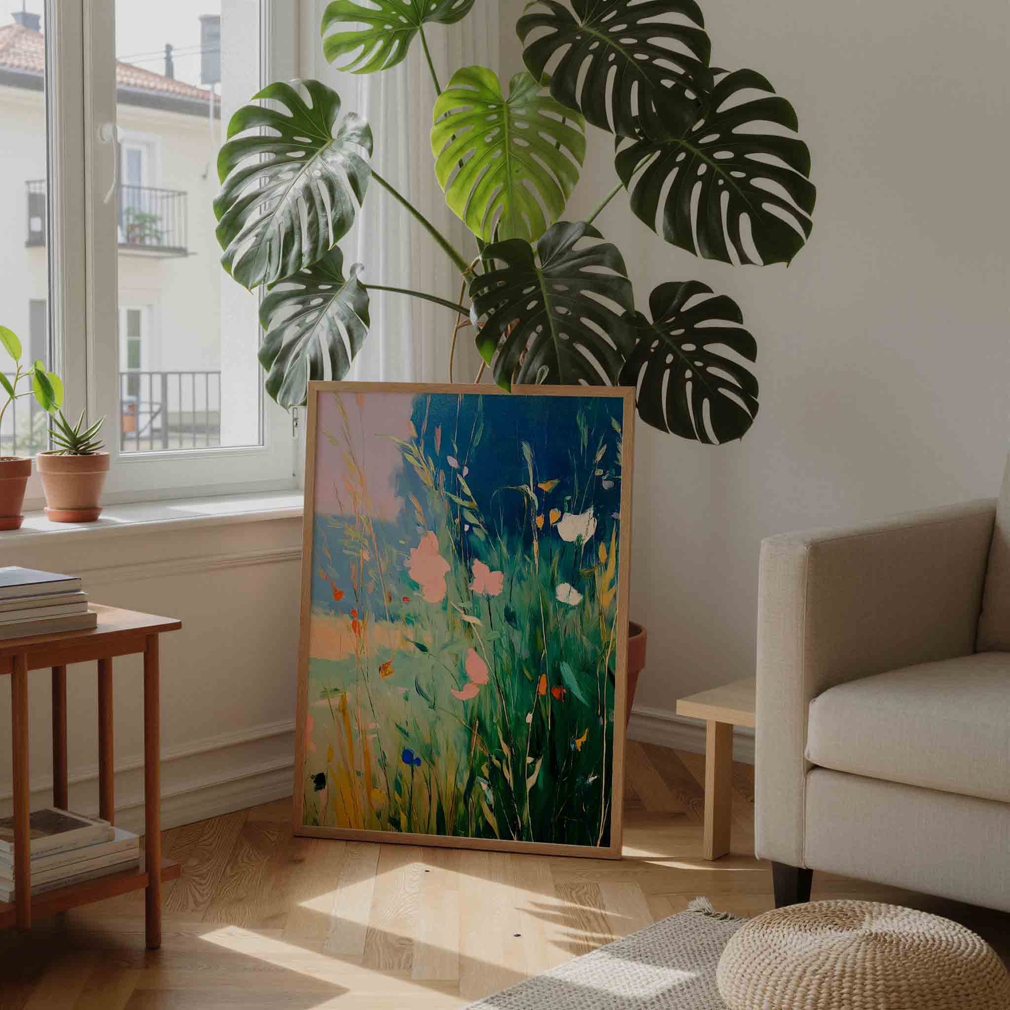 Bloemen in groen landschap Poster