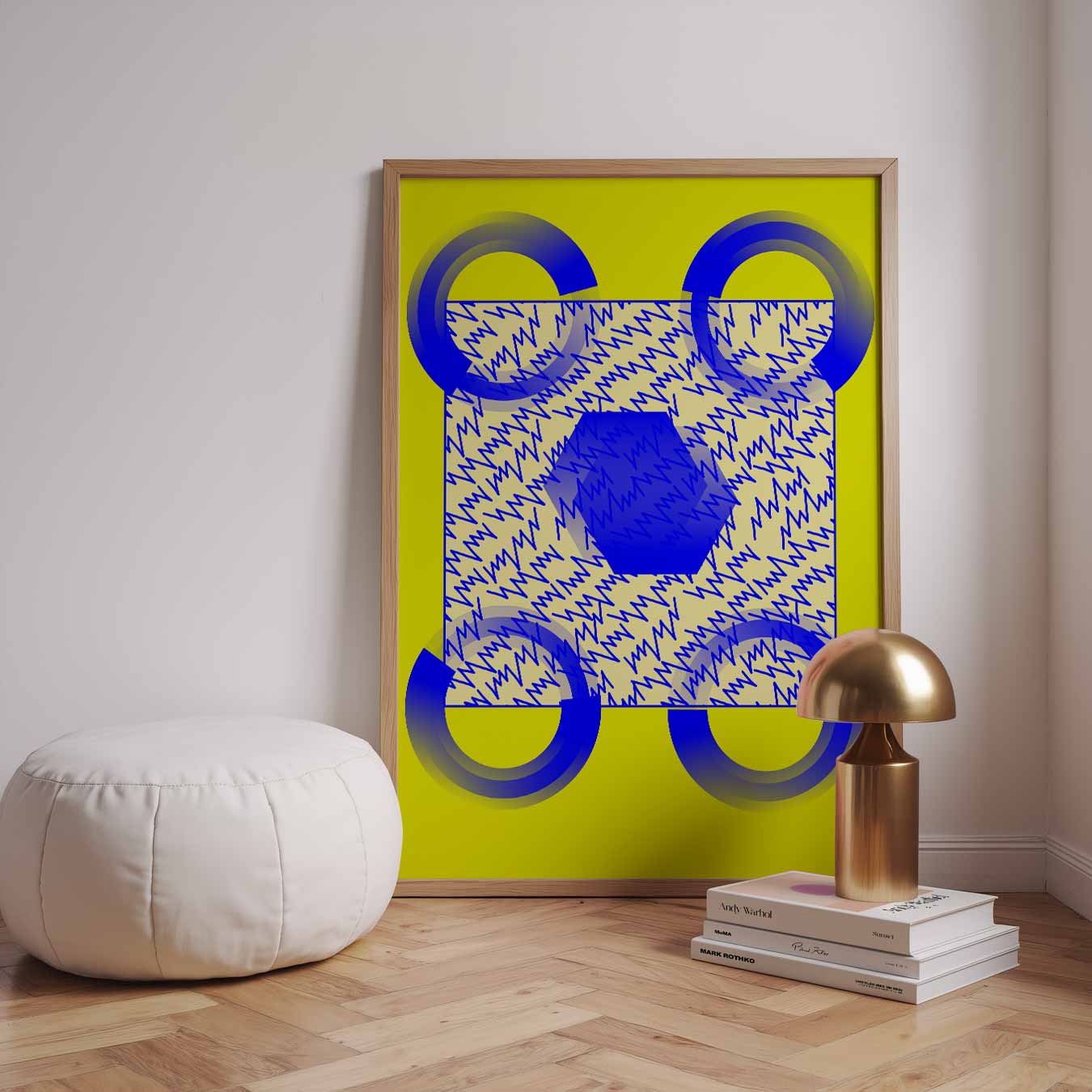 Vrolijke Geel-Blauw Abstracte Kunstposter-WallArtistic