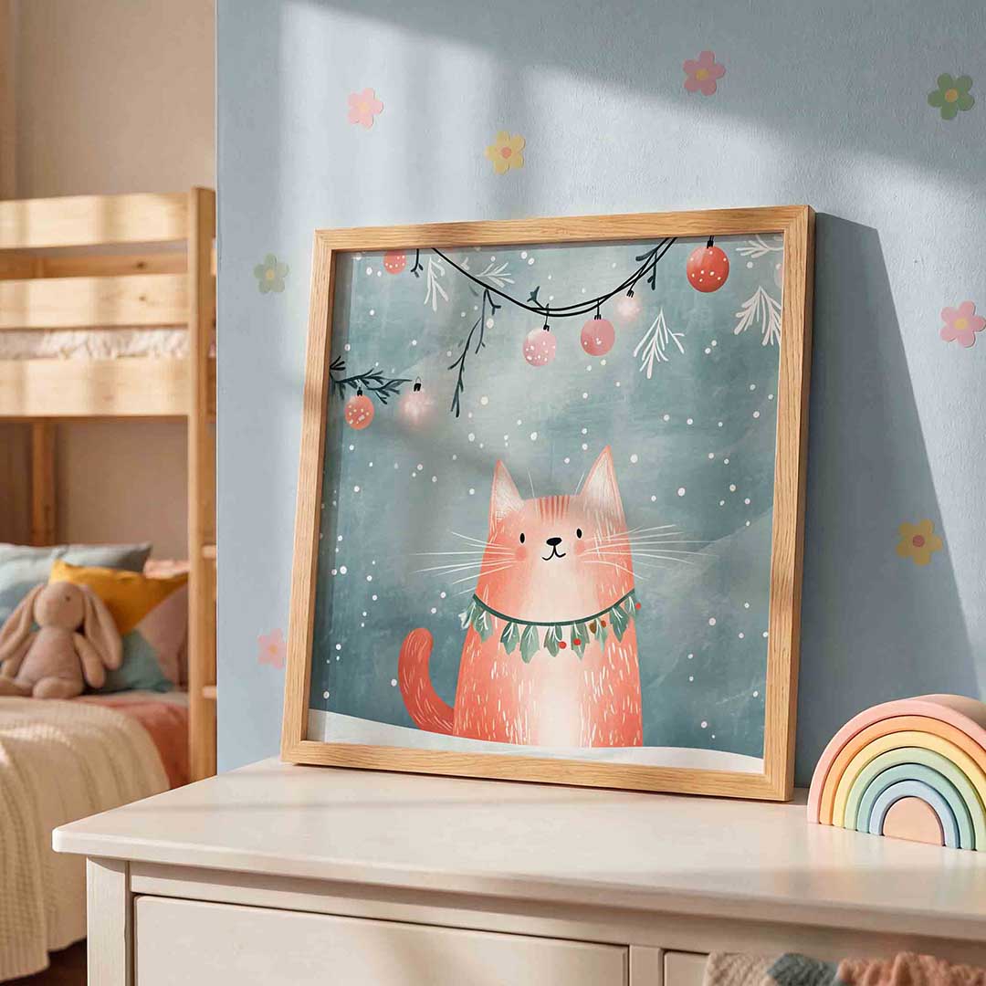 Kat met kerstversiering Poster