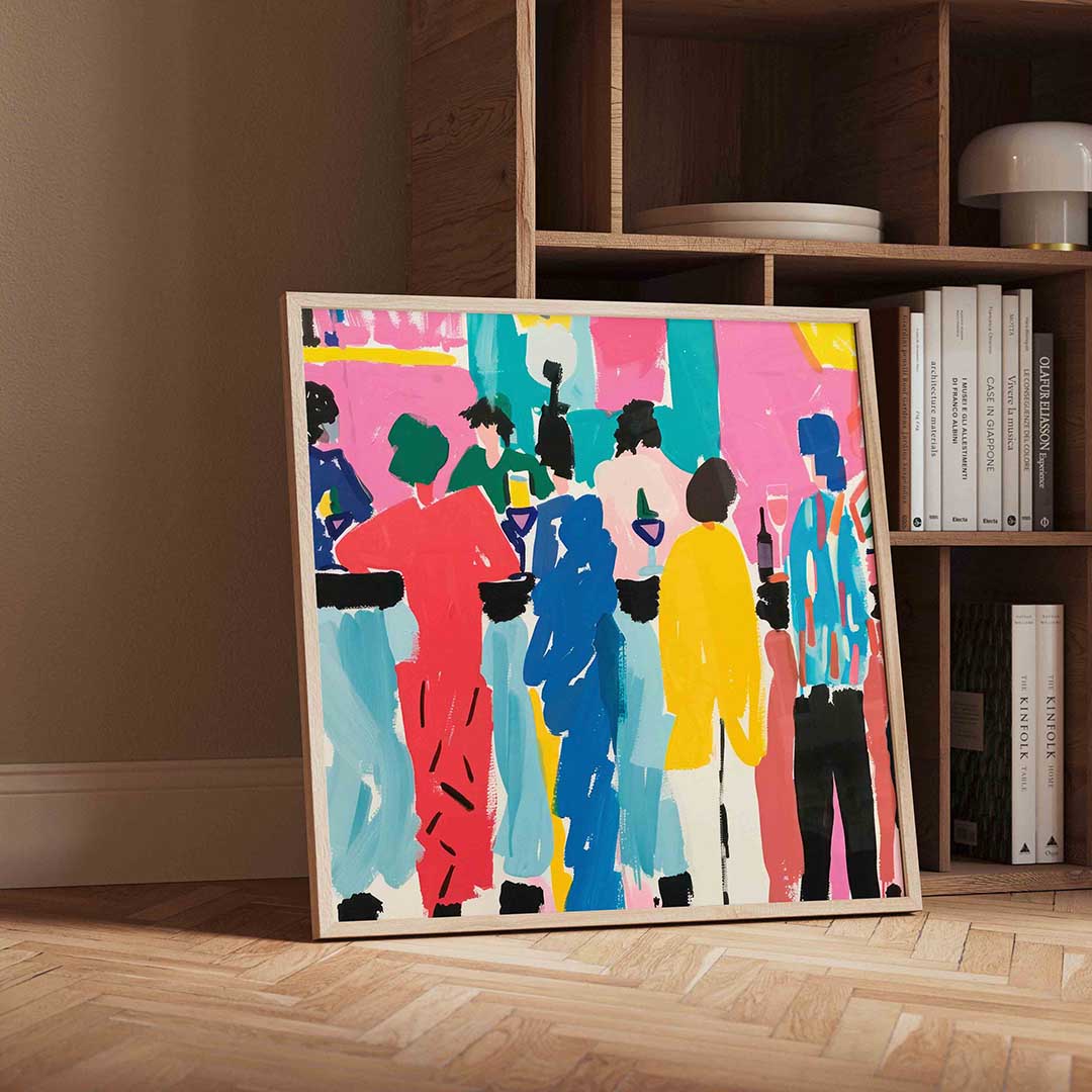 Gekleurde figuren bij bar Poster