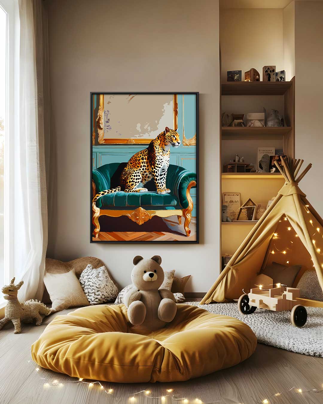 Luxuriöses Kunstwerk: Leopard auf elegantem Sofa