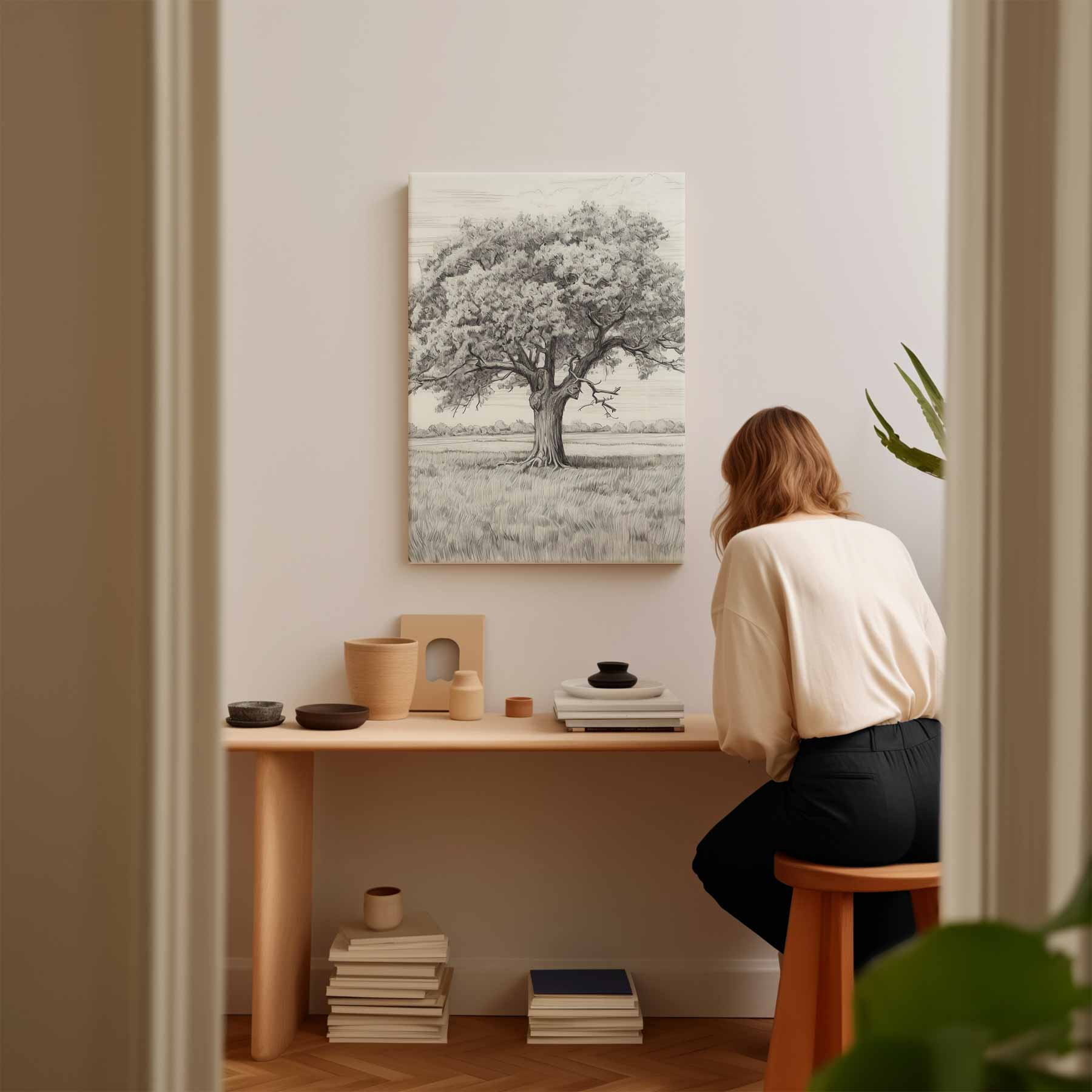 Magische Eikenboom Schets Kunstwerk-canvas-dibond-plexiglas-wanddecoratie-WallArtistic
