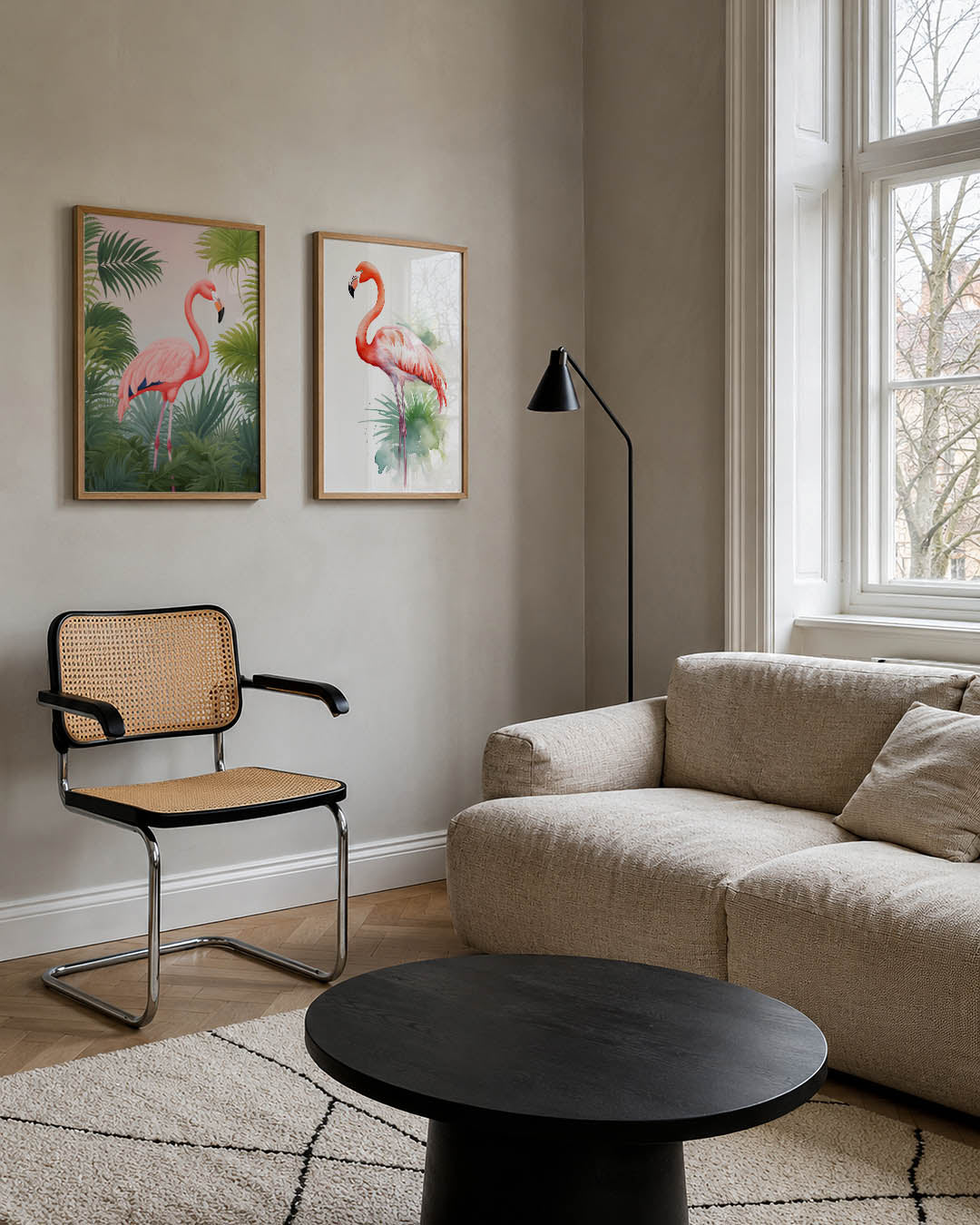 Flamingo en bladeren Posterset