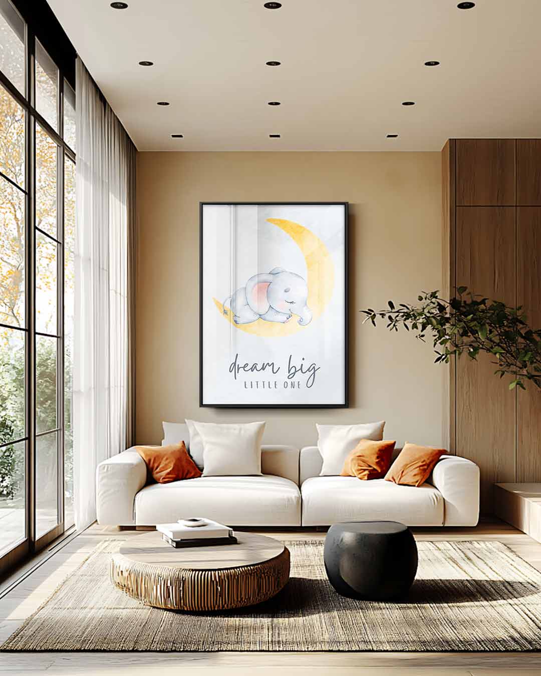 Dromende Olifant op de Maan Kunstwerk-canvas-dibond-plexiglas-wanddecoratie-WallArtistic