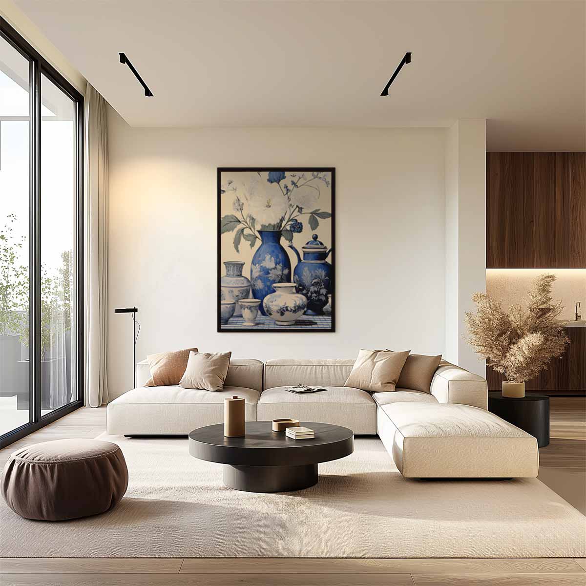 Blauwe Vaas Met Bloemen Kunstwerk-canvas-dibond-plexiglas-wanddecoratie-WallArtistic