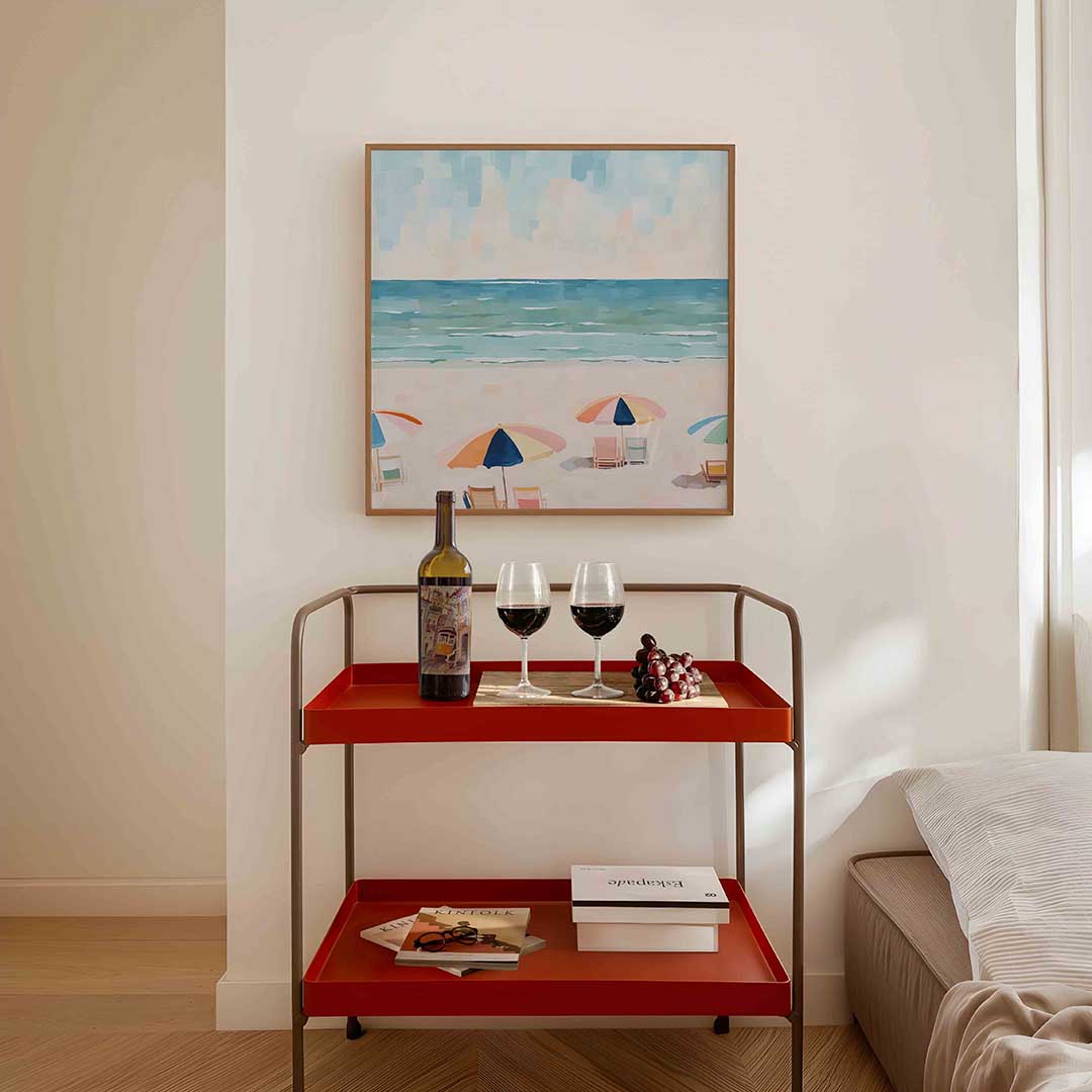 Strand met parasols Poster