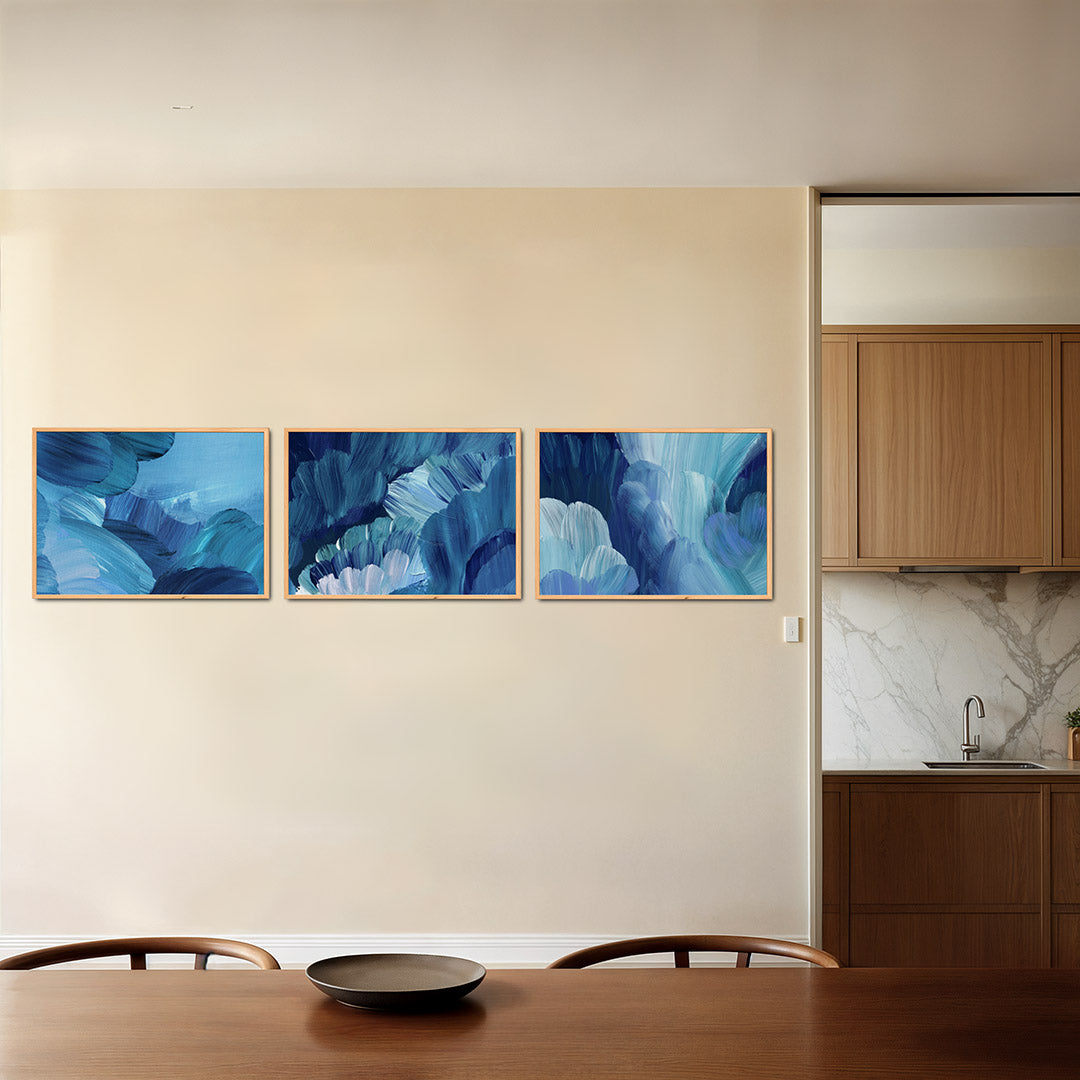 Blauwe borstelstreken Posterset