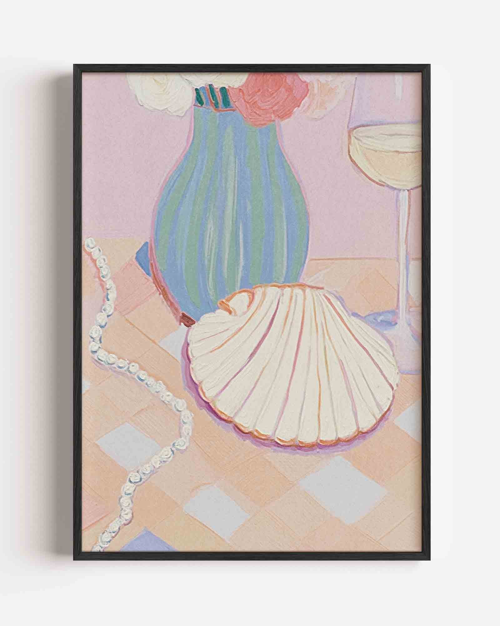 Stilleven met schelp en parels Poster