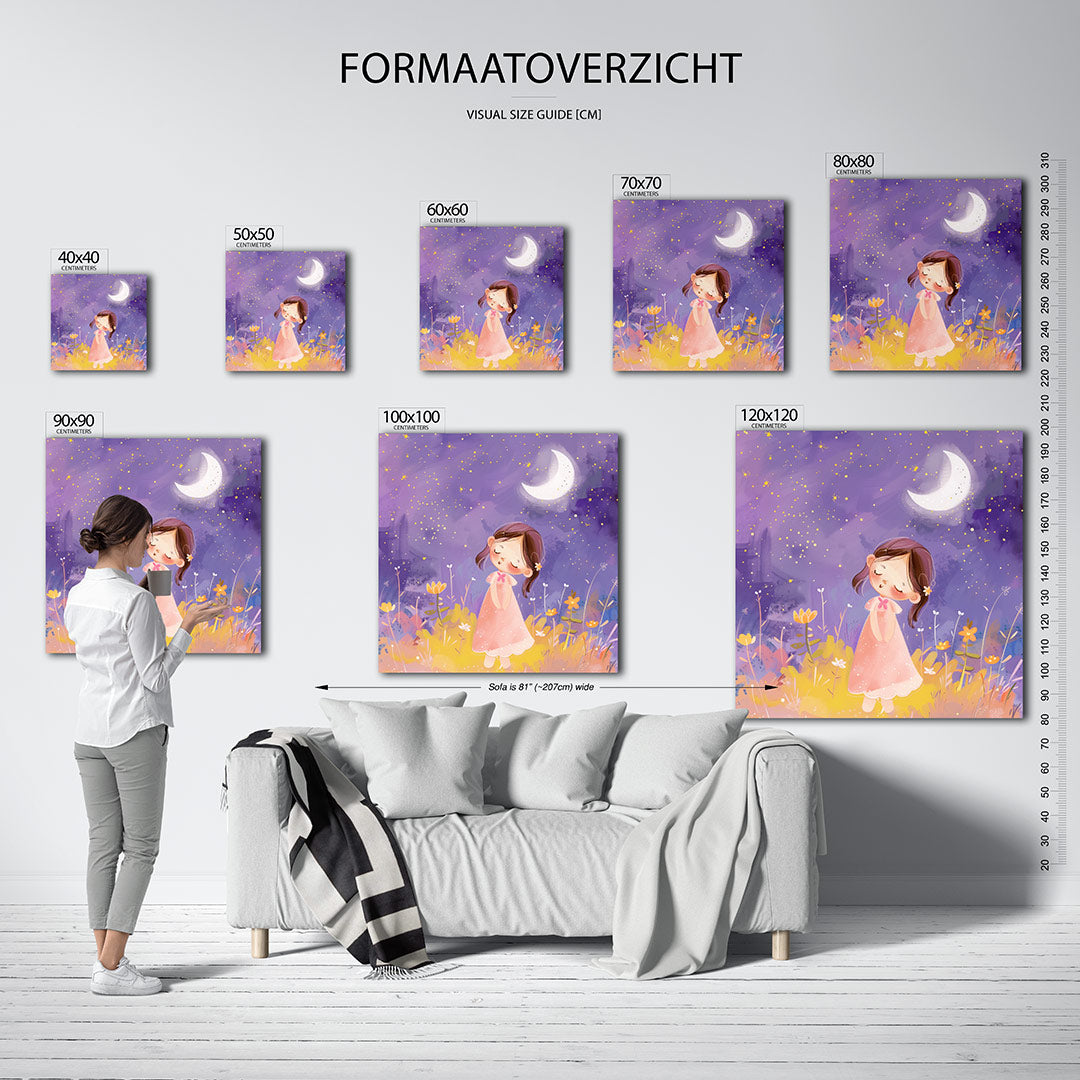 Dromerig meisje onder sterren Kunstwerk