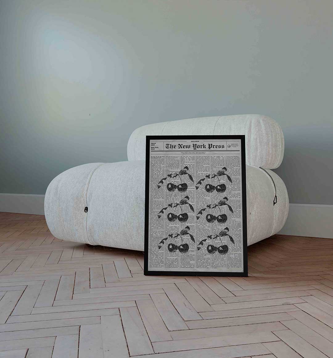 Kersen op krantenachtergrond Poster