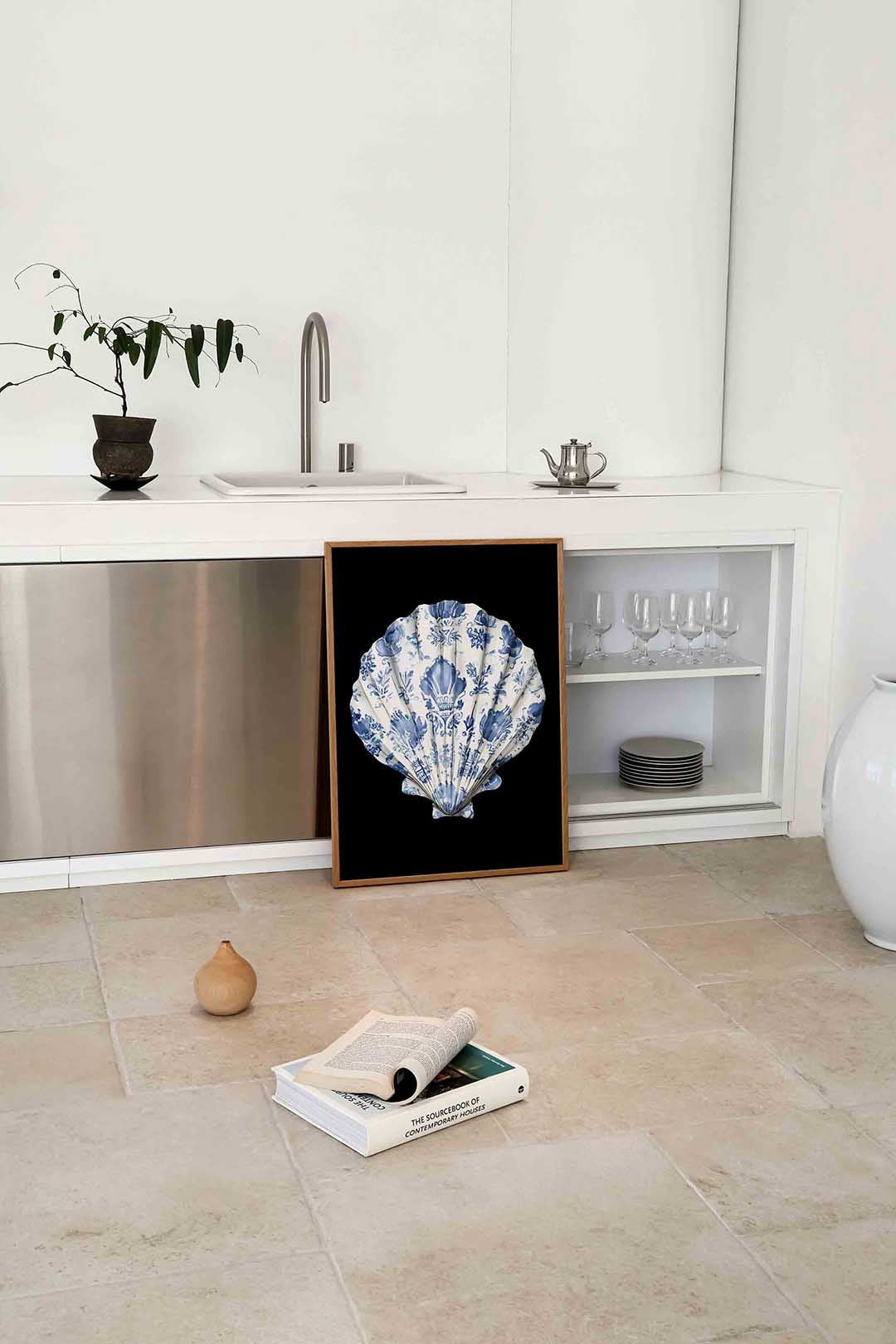 Schelp met blauwe patronen Poster