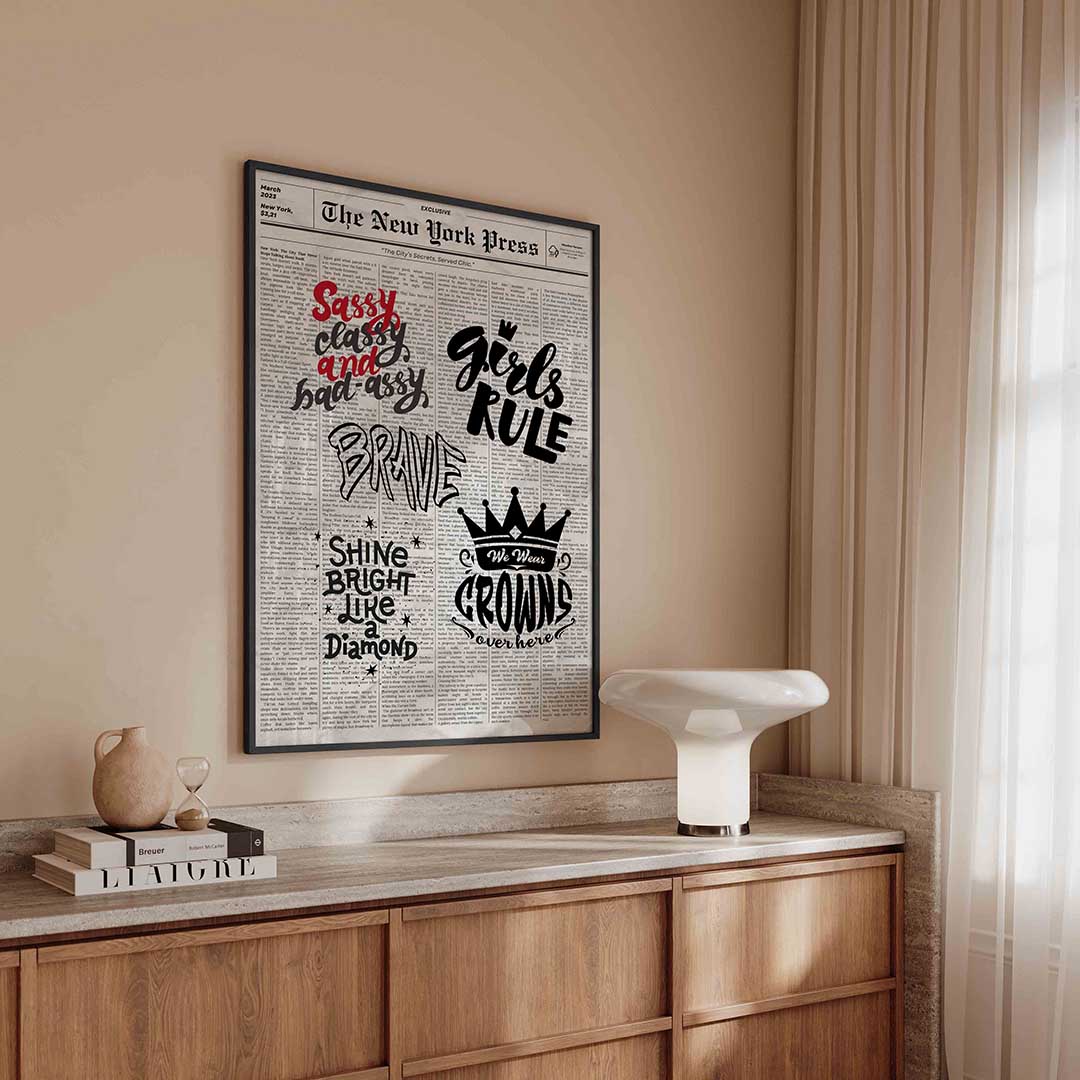 Krantenachtergrond met tekst Poster