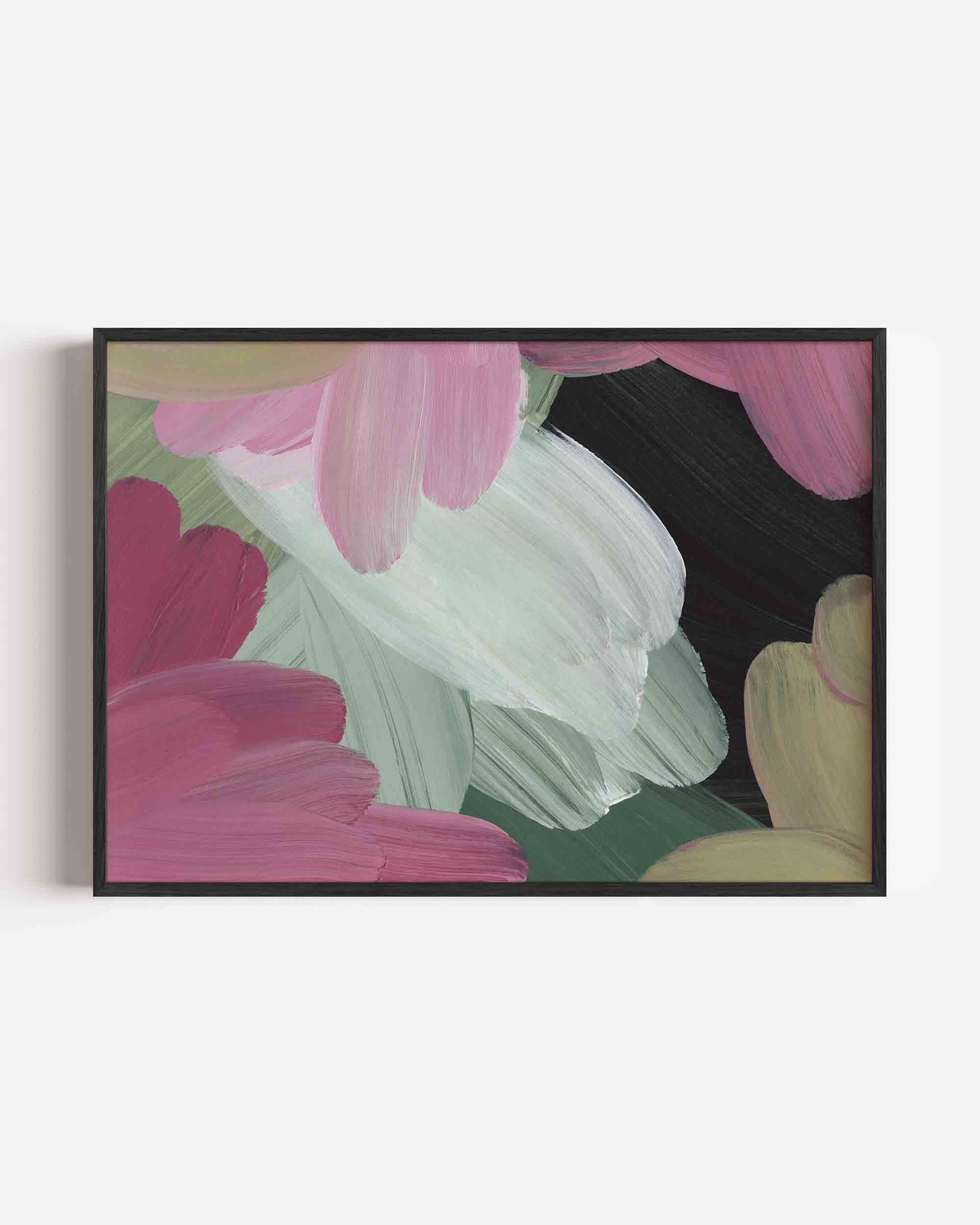 Bloemvormen in roze en groen Poster