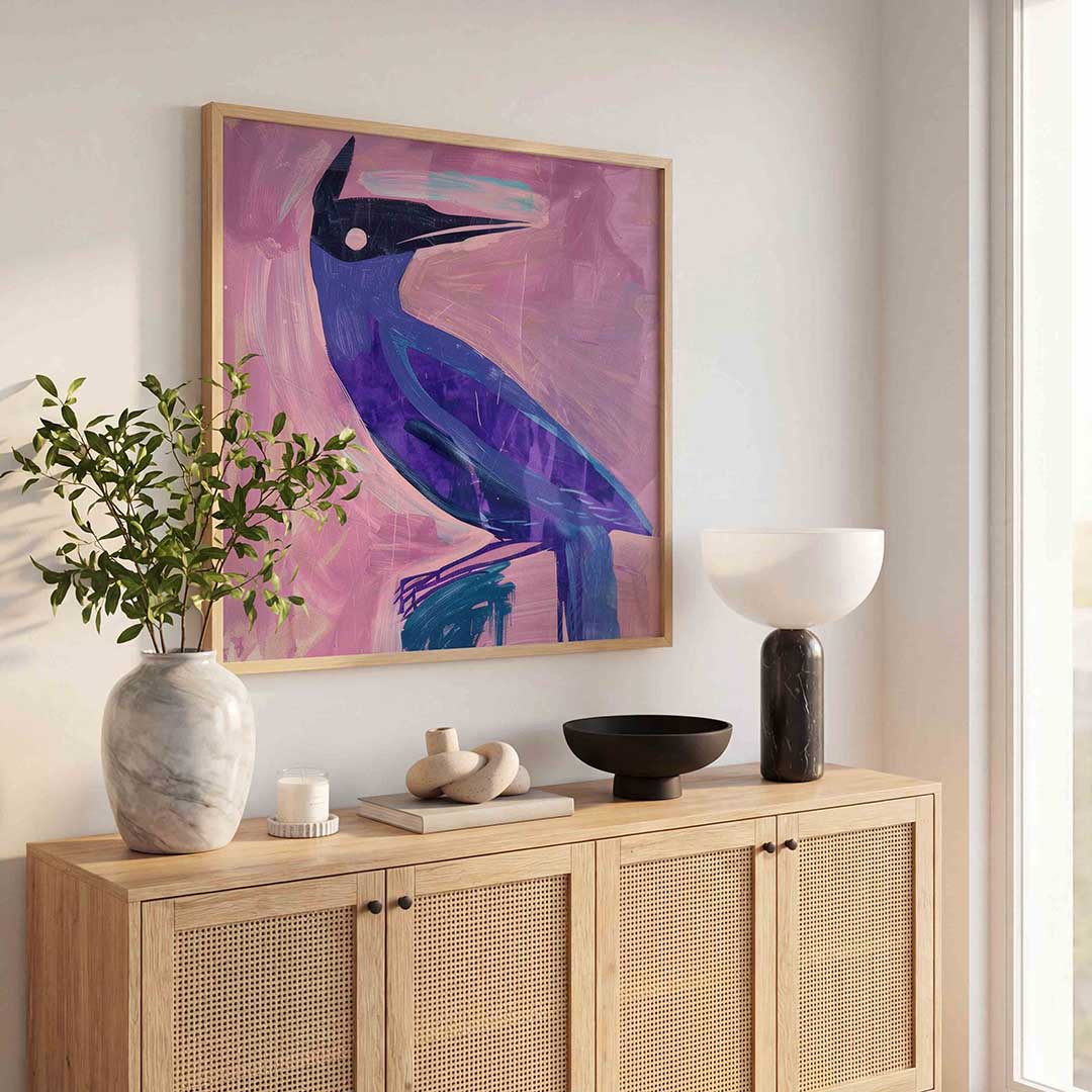 Vogel in roze en paars Poster