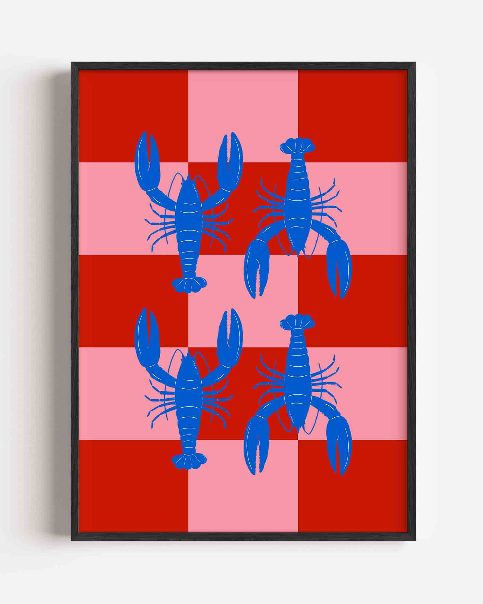 Blauwe kreeften op geruite achtergrond Poster