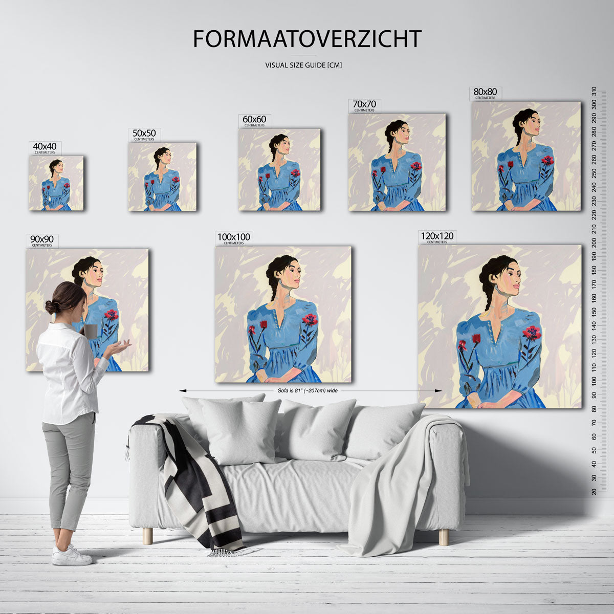 Vrouw in blauwe jurk Poster