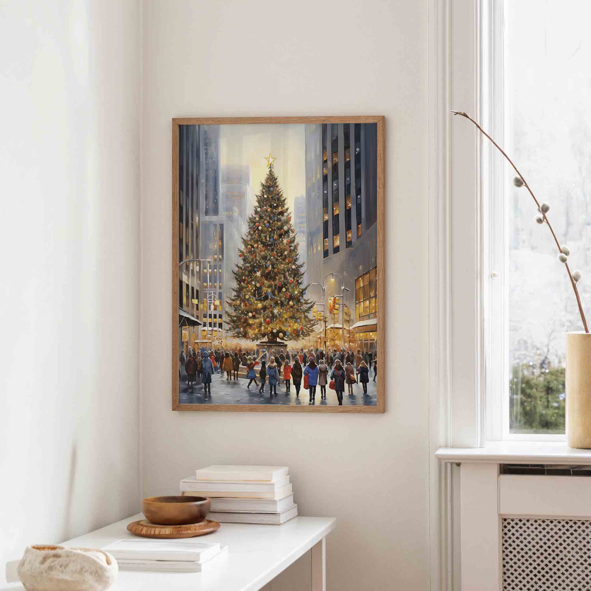 Kerstboom in stadsplein Poster